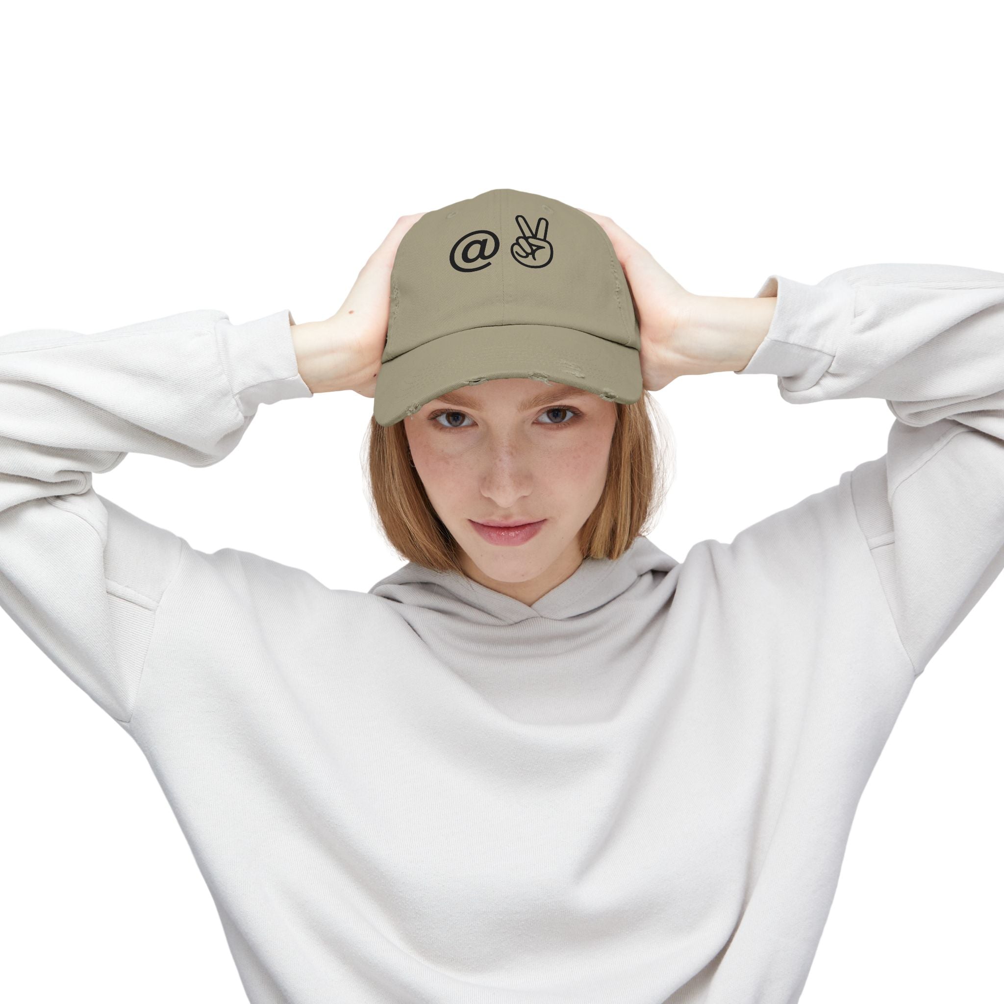Distressed Embroidered "@ Peace" Cap