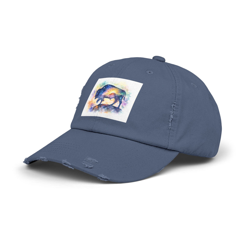 Distressed Buffalo Cap — Watercolor Bison Patch Hat