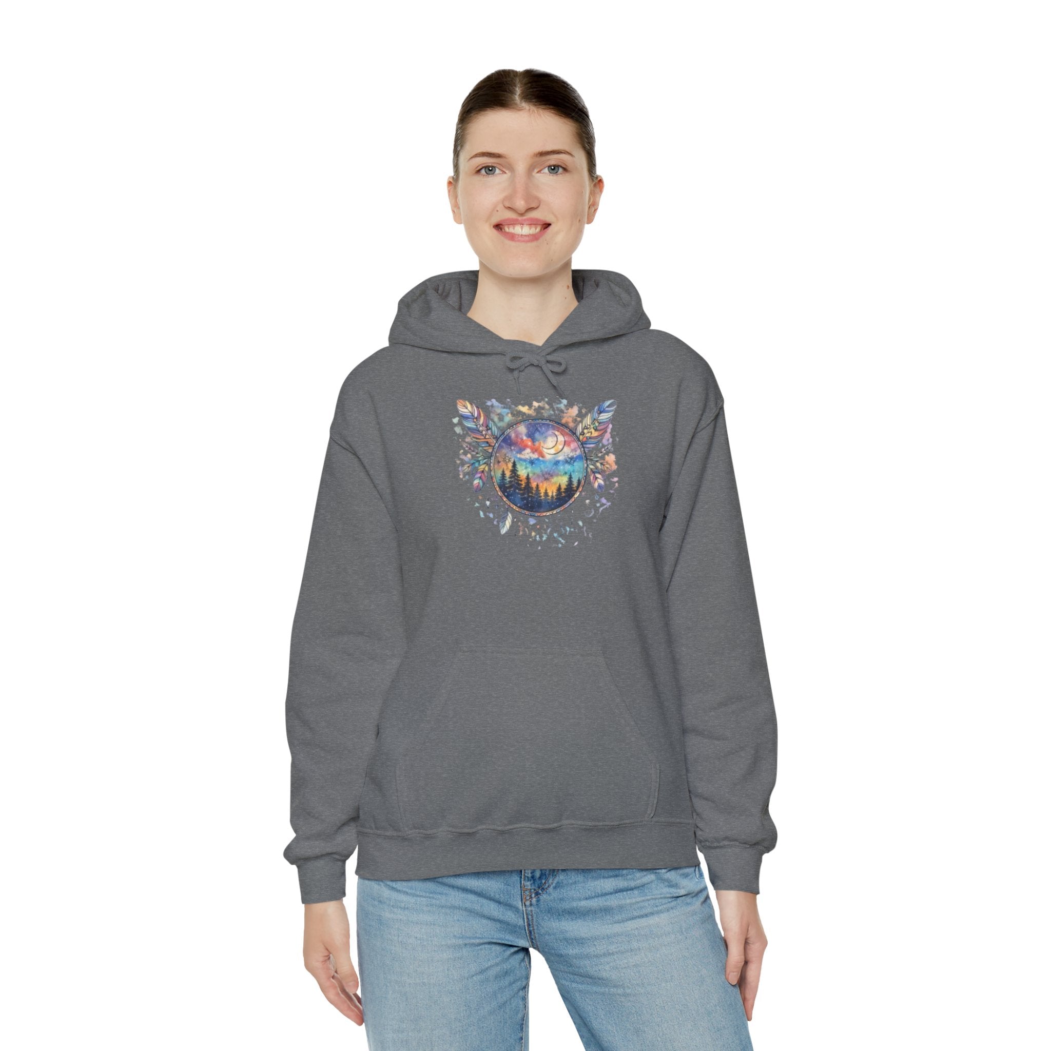 Nature Dreamcatcher Hoodie — Colorful Mountain Sunset Graphic