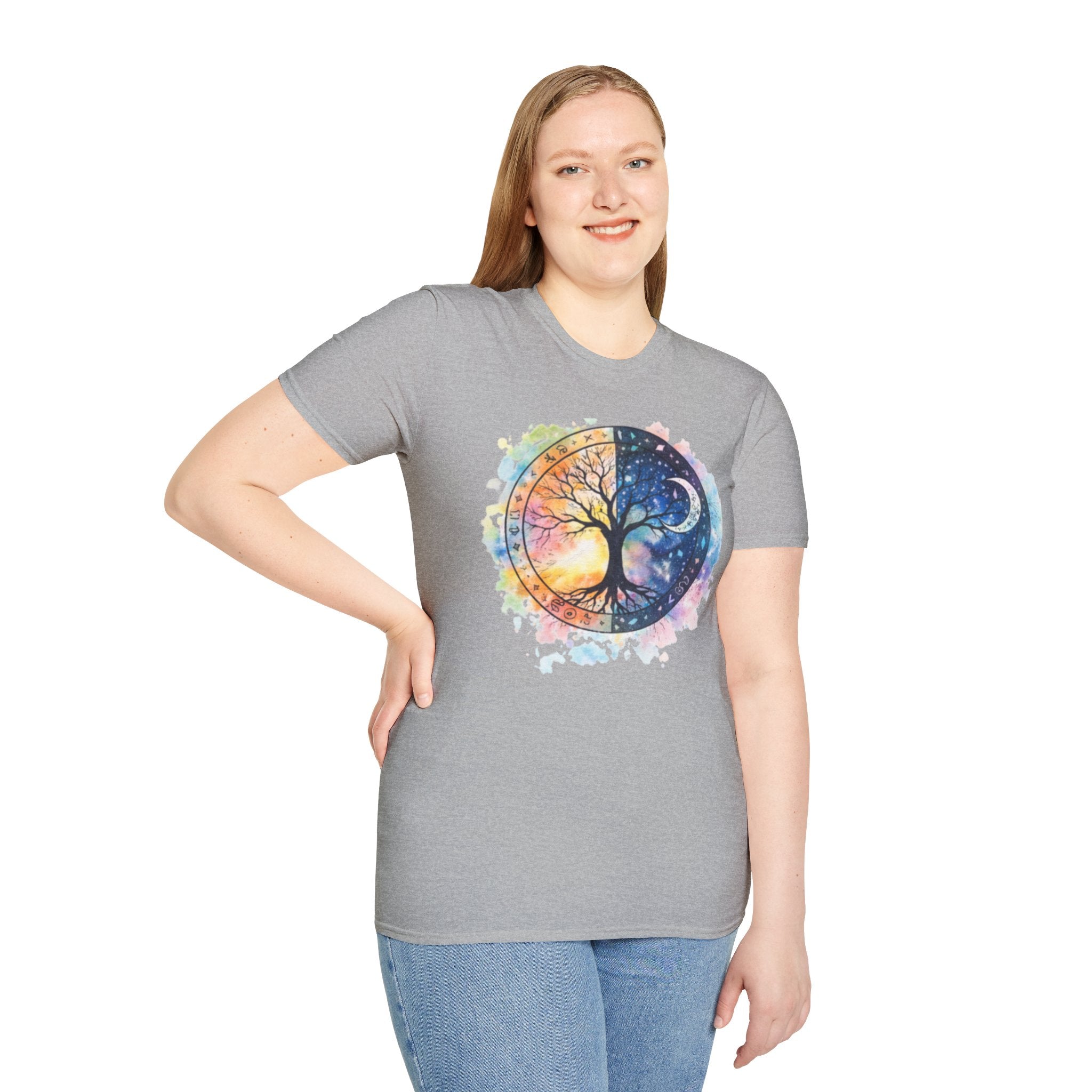 Tree of Life Yin Yang T-Shirt — Watercolor Sun & Moon Graphic Tee