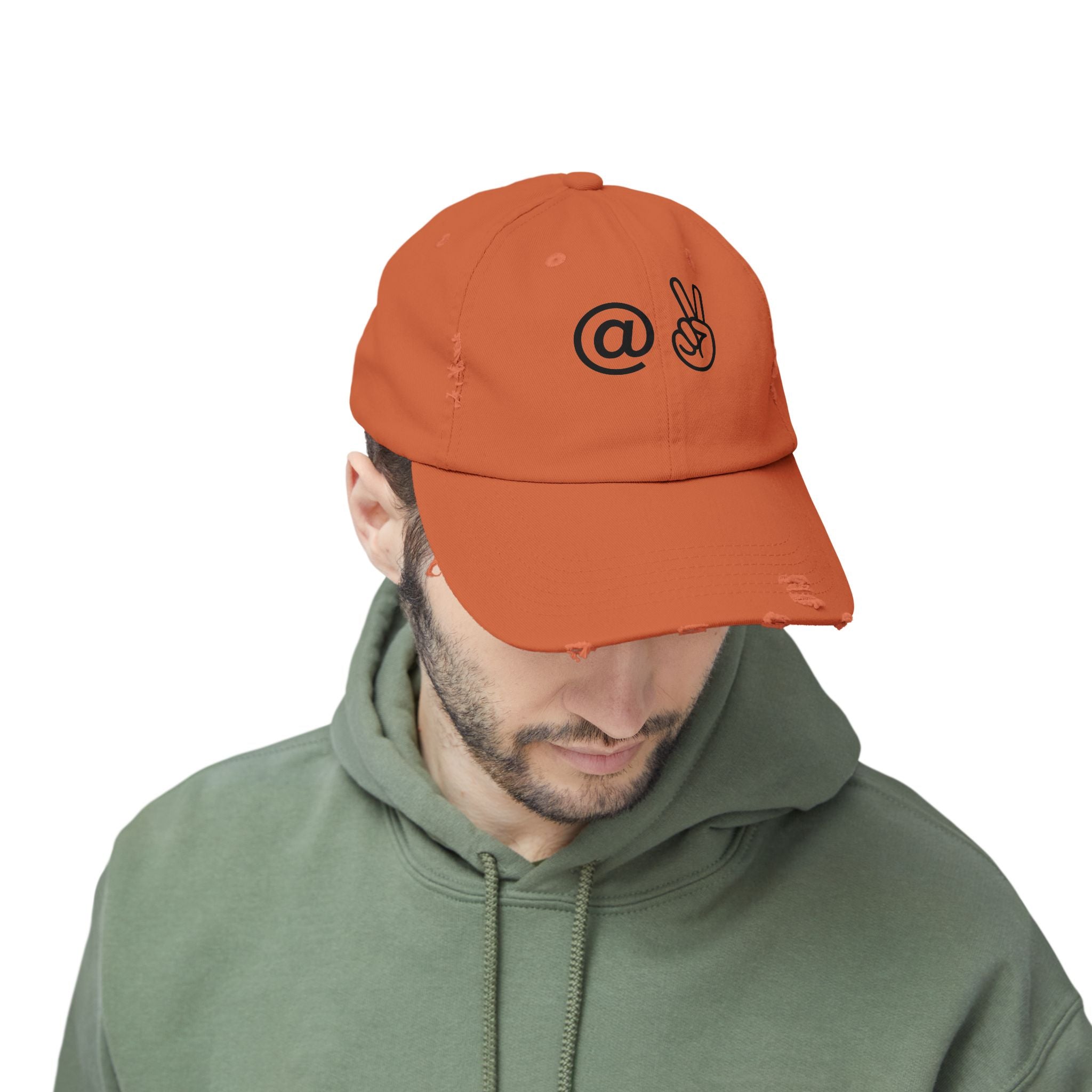 Distressed Embroidered "@ Peace" Cap