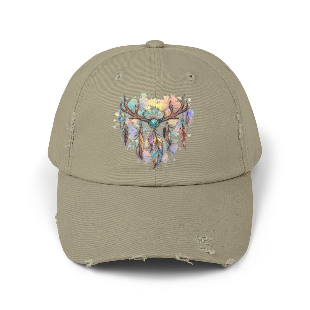 Distressed Hat. Watercolor Antler Dreamcatcher