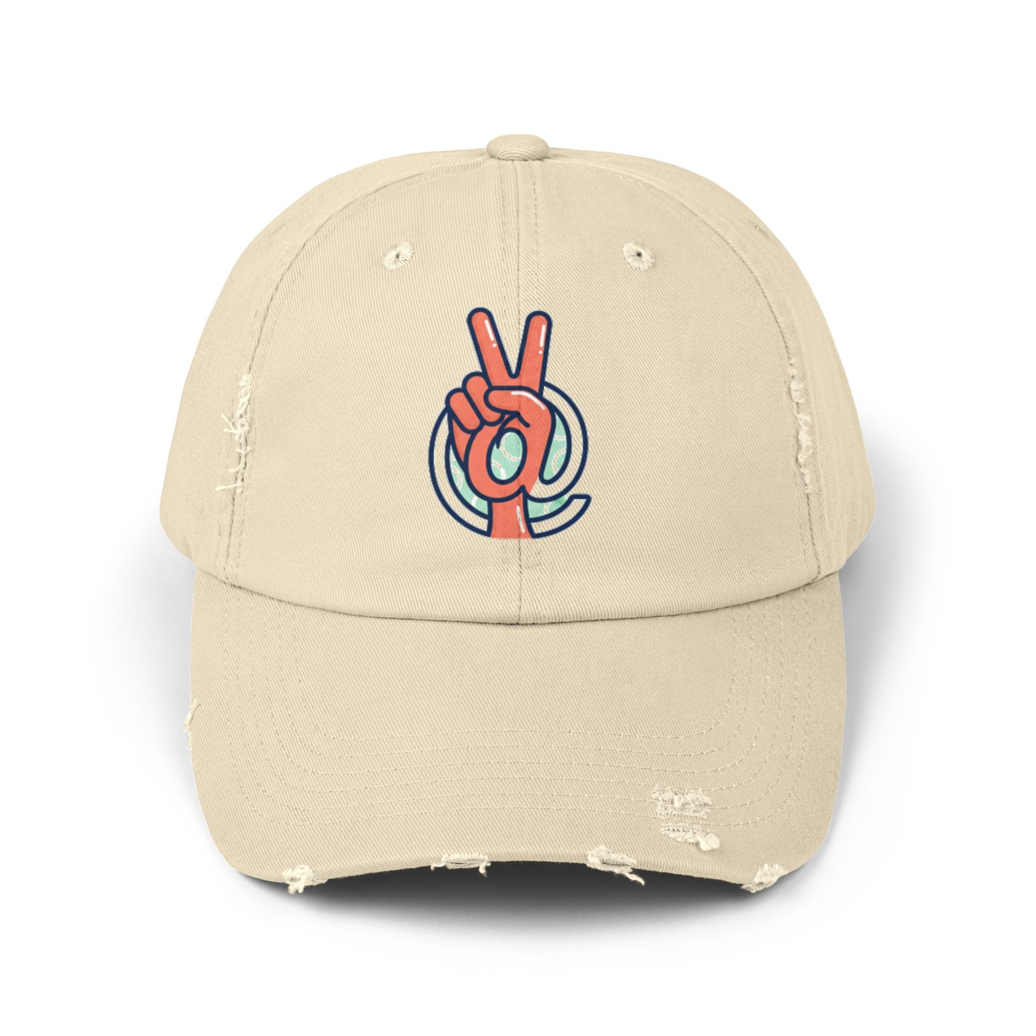 Peace Hand Distressed Cap — Vintage Peace Sign Baseball Hat