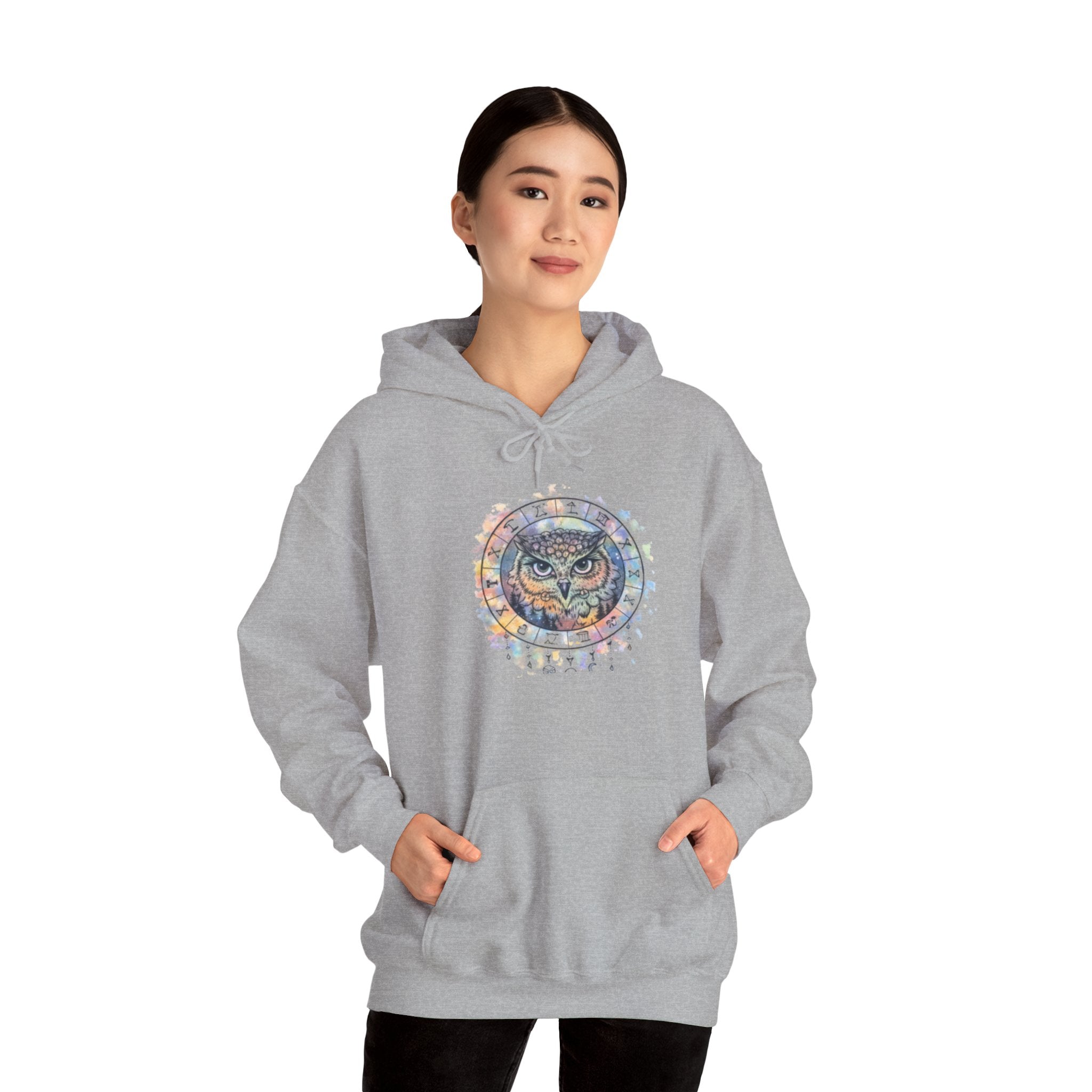 Owl Mandala Hoodie — Colorful Spiritual Owl Graphic Sweatshirt