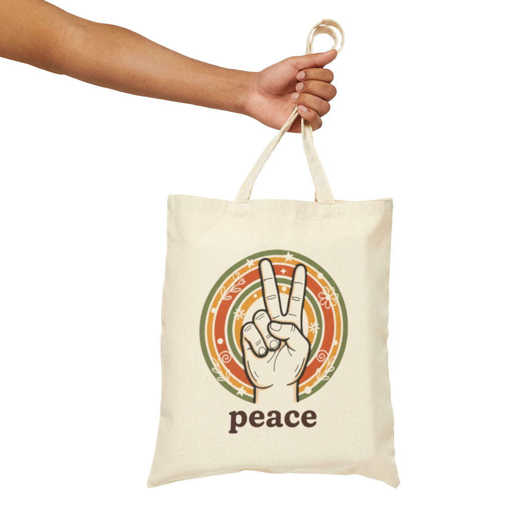 Peace Sign Canvas Tote Bag — Retro 70s Vibes Eco Market Bag