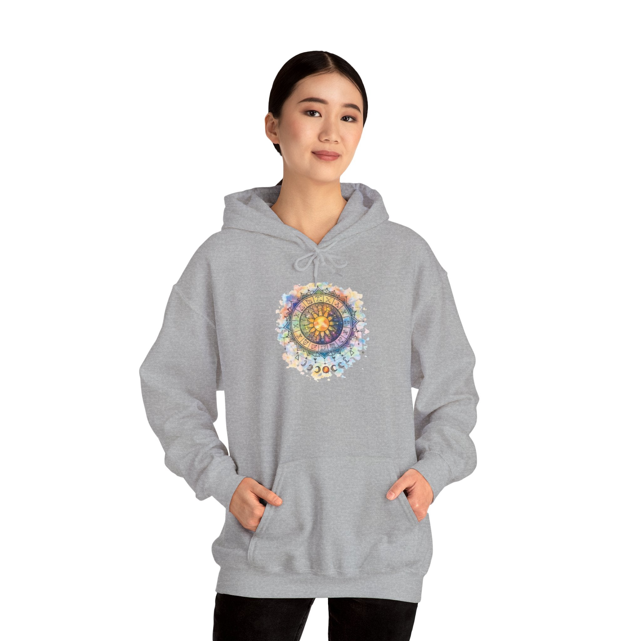 Astrology Compass Hoodie — Boho Tie-Dye Mandala Graphic