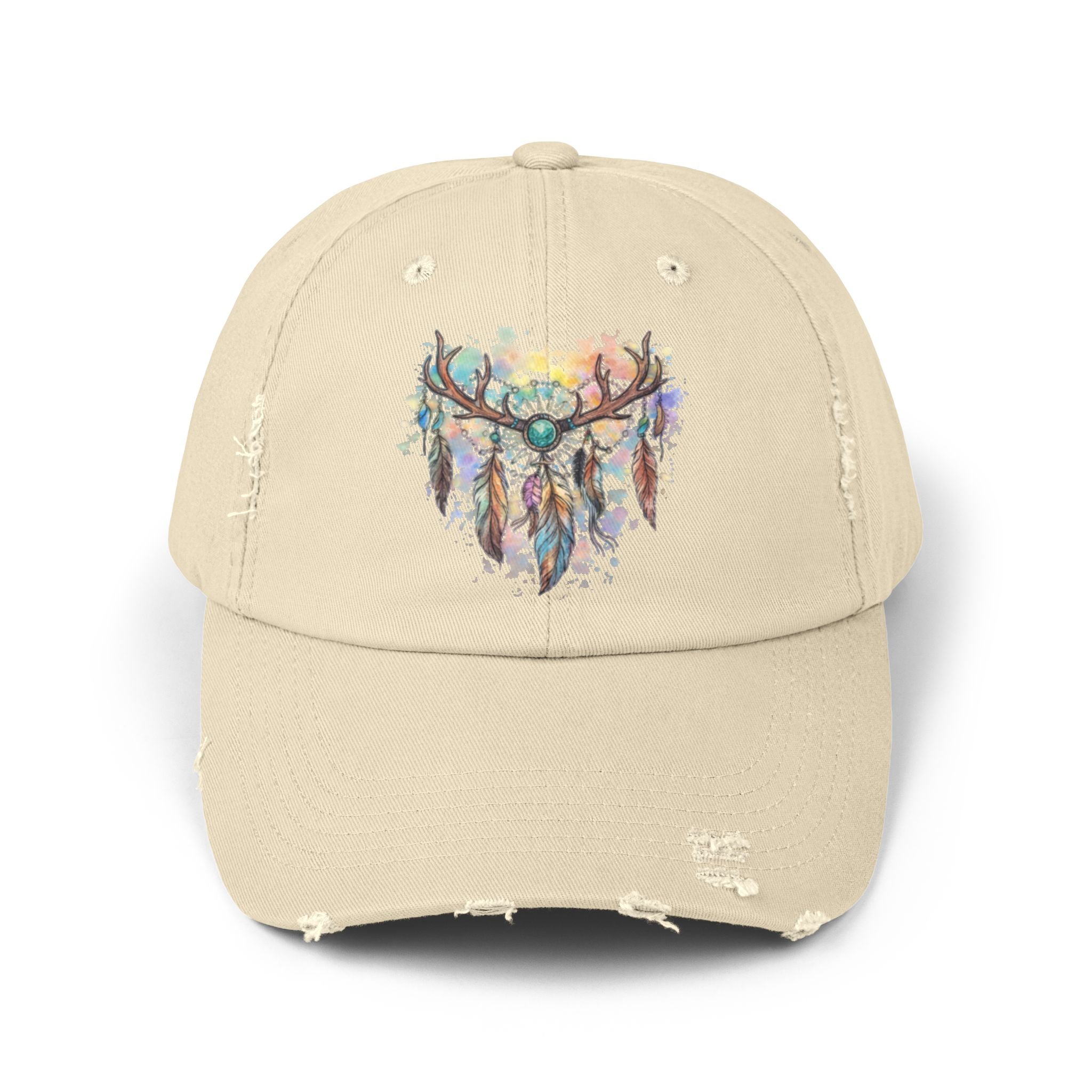Distressed Hat. Watercolor Antler Dreamcatcher