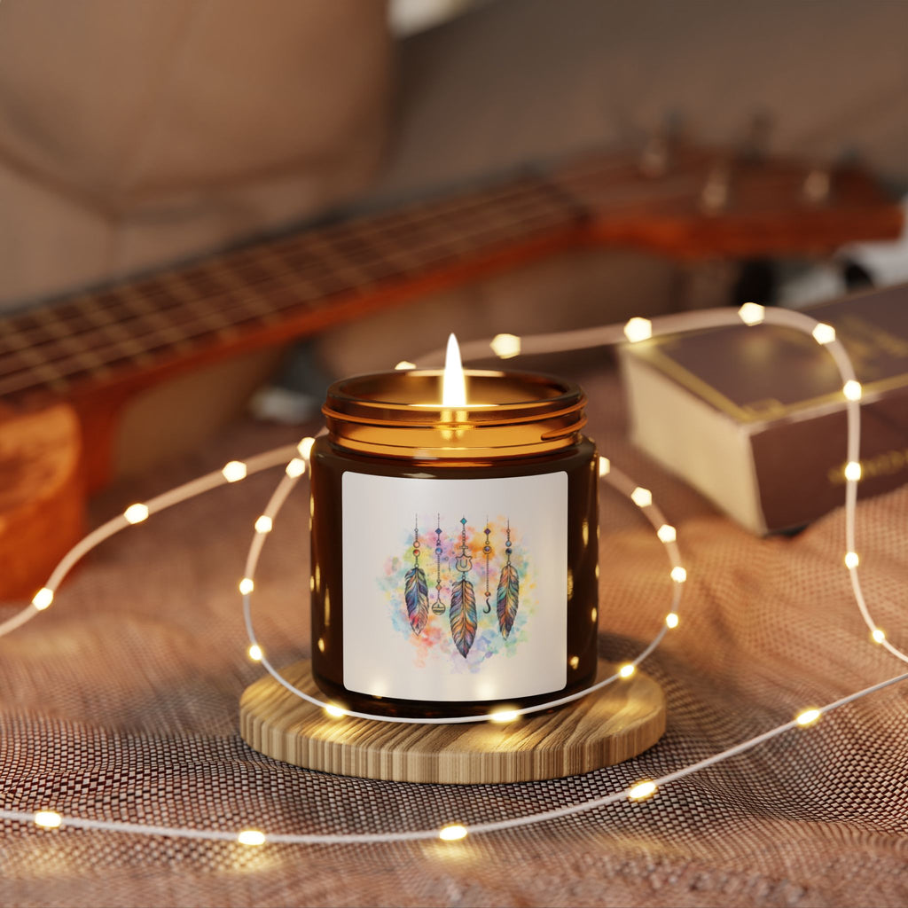 Watercolor Dreamcatcher Candle | Soy Candle in Amber Jar