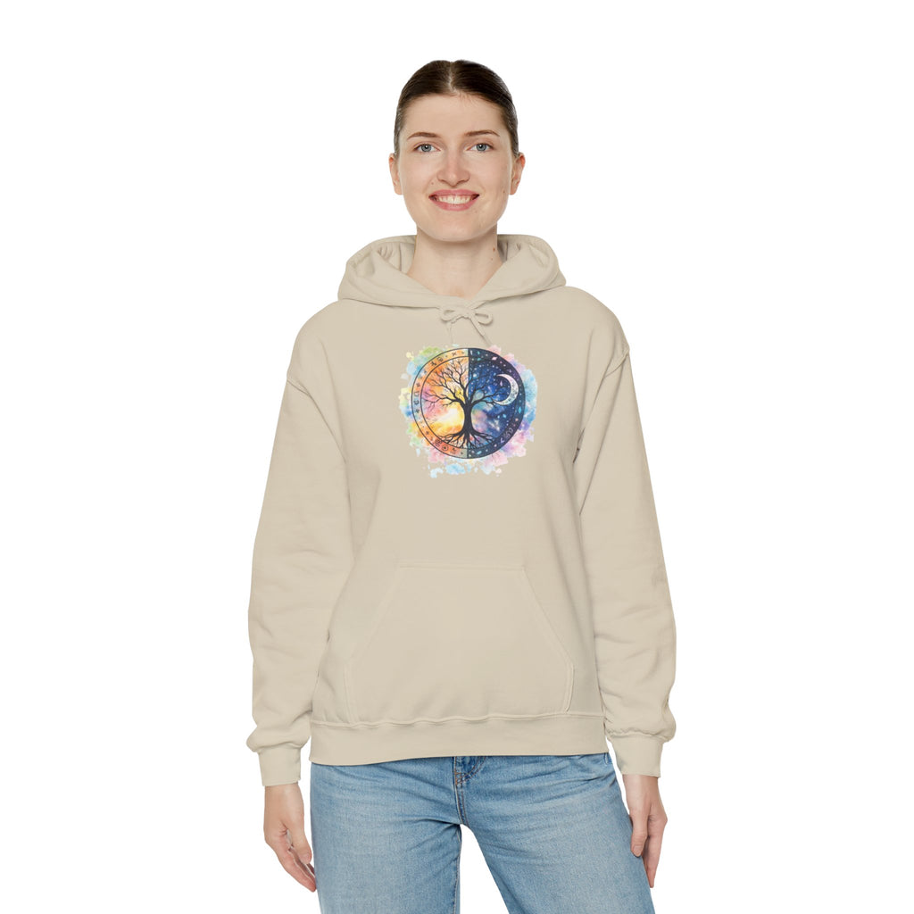 Yin Yang Tree Of Life Hoodie — Colorful Sun & Moon Spiritual Pullover