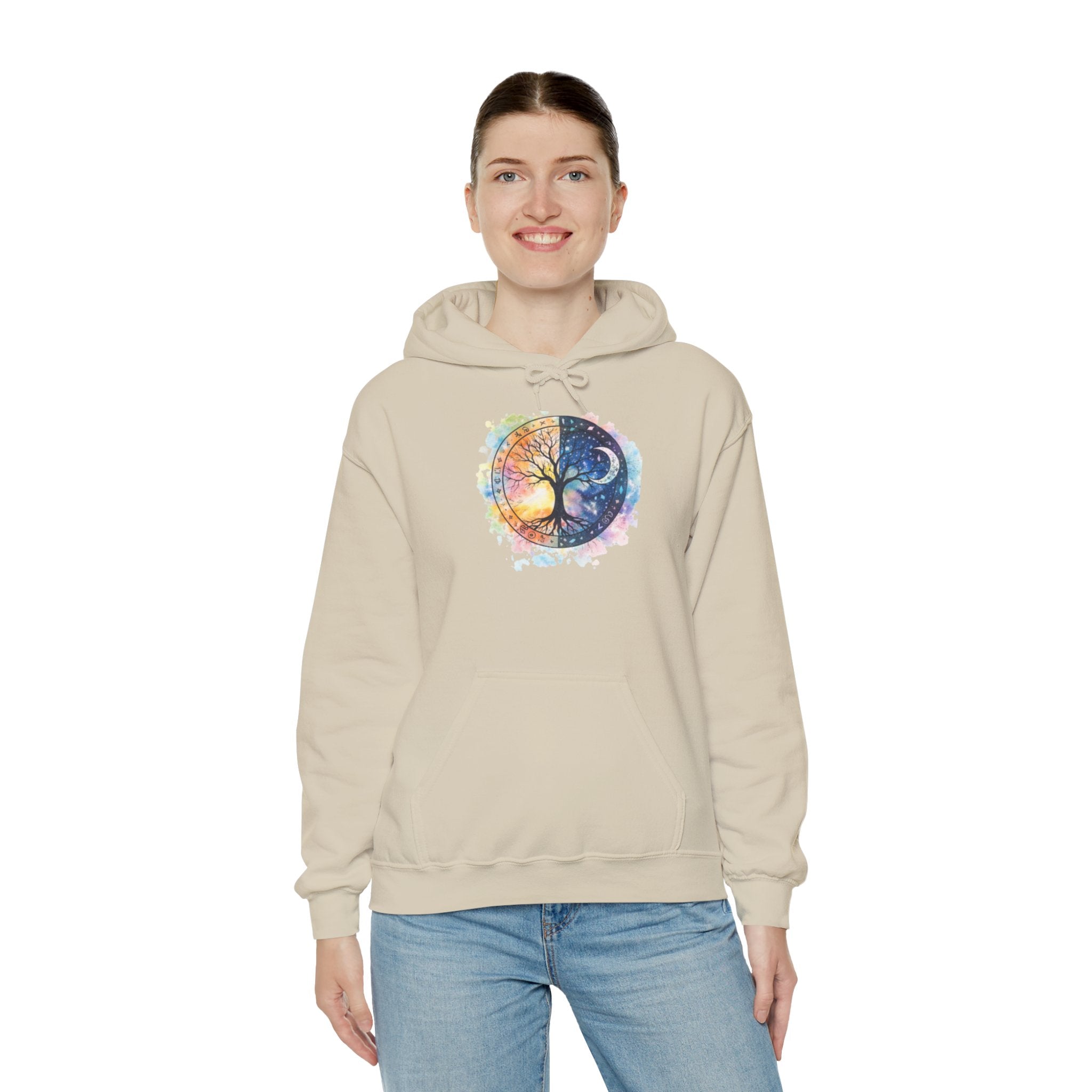 Yin Yang Tree Of Life Hoodie — Colorful Sun & Moon Spiritual Pullover