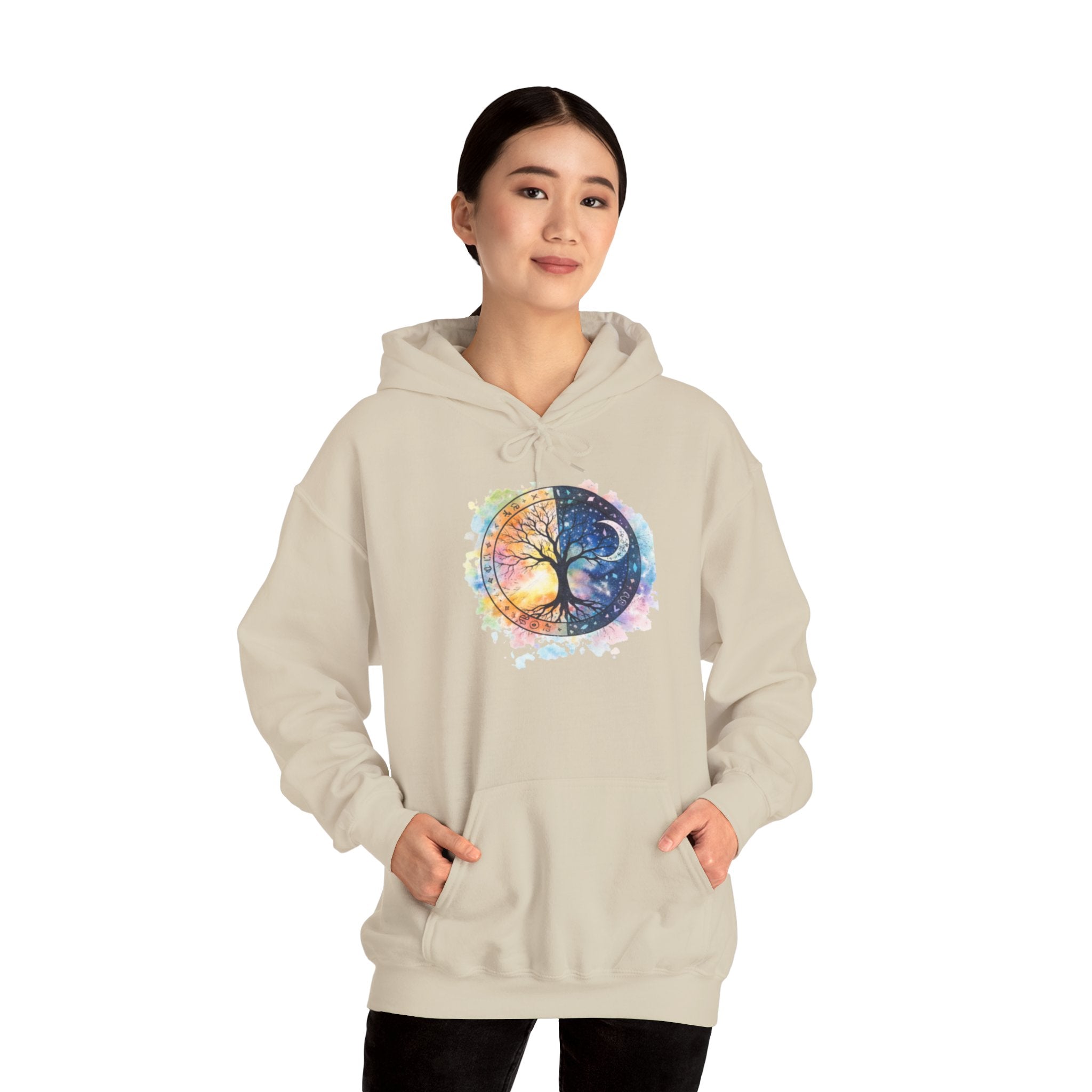 Yin Yang Tree Of Life Hoodie — Colorful Sun & Moon Spiritual Pullover
