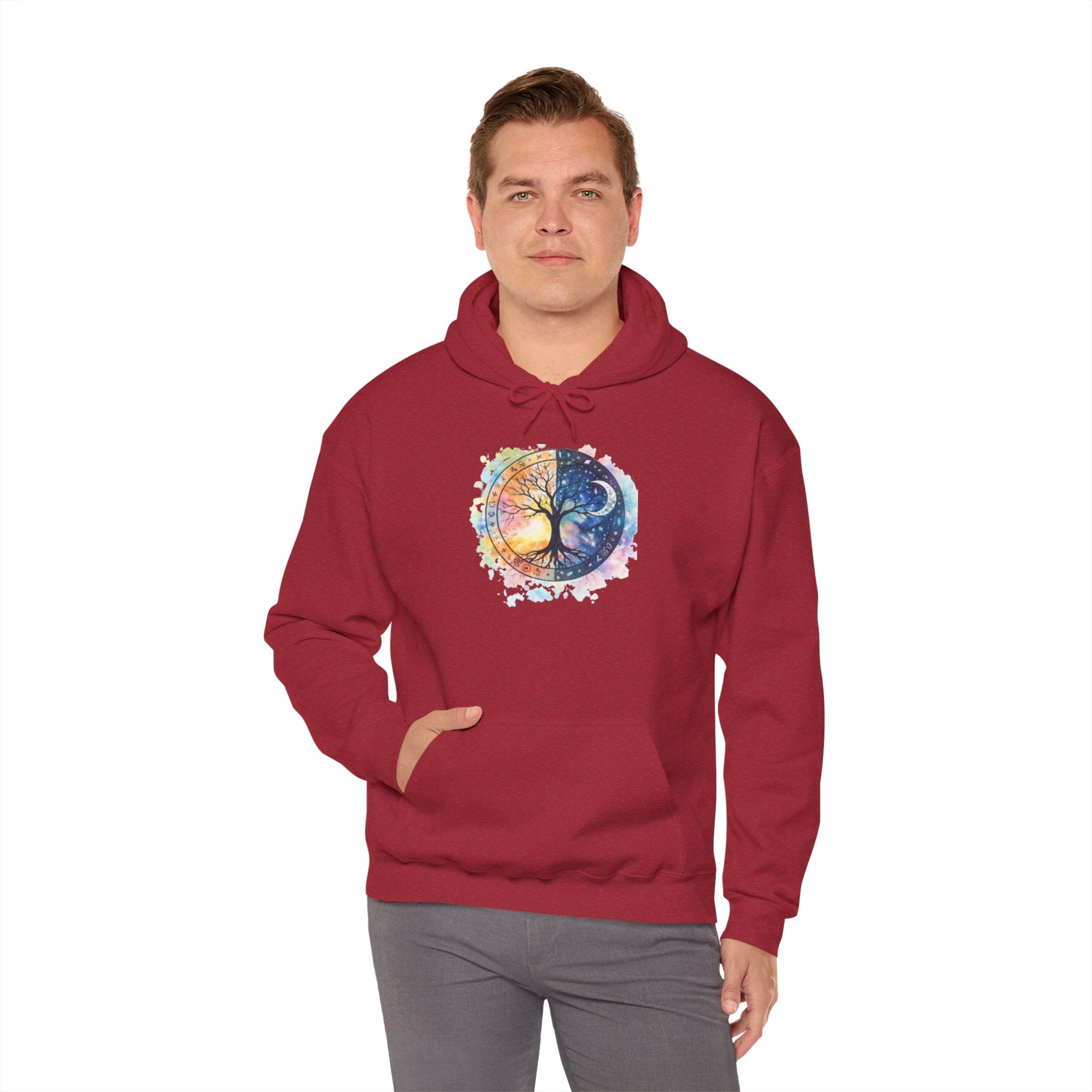 Yin Yang Tree Of Life Hoodie — Colorful Sun & Moon Spiritual Pullover