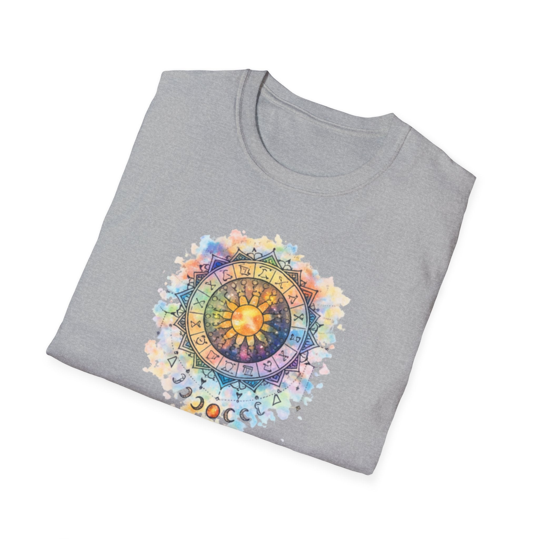 Sun & Moon Zodiac T-Shirt — Watercolor Astrological Mandala Tee