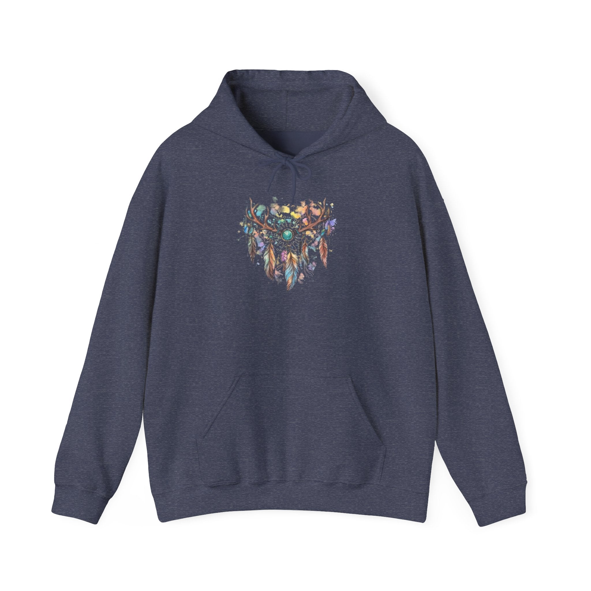 Dreamcatcher Antler Hoodie — Watercolor Feathers & Floral Boho Sweatshirt