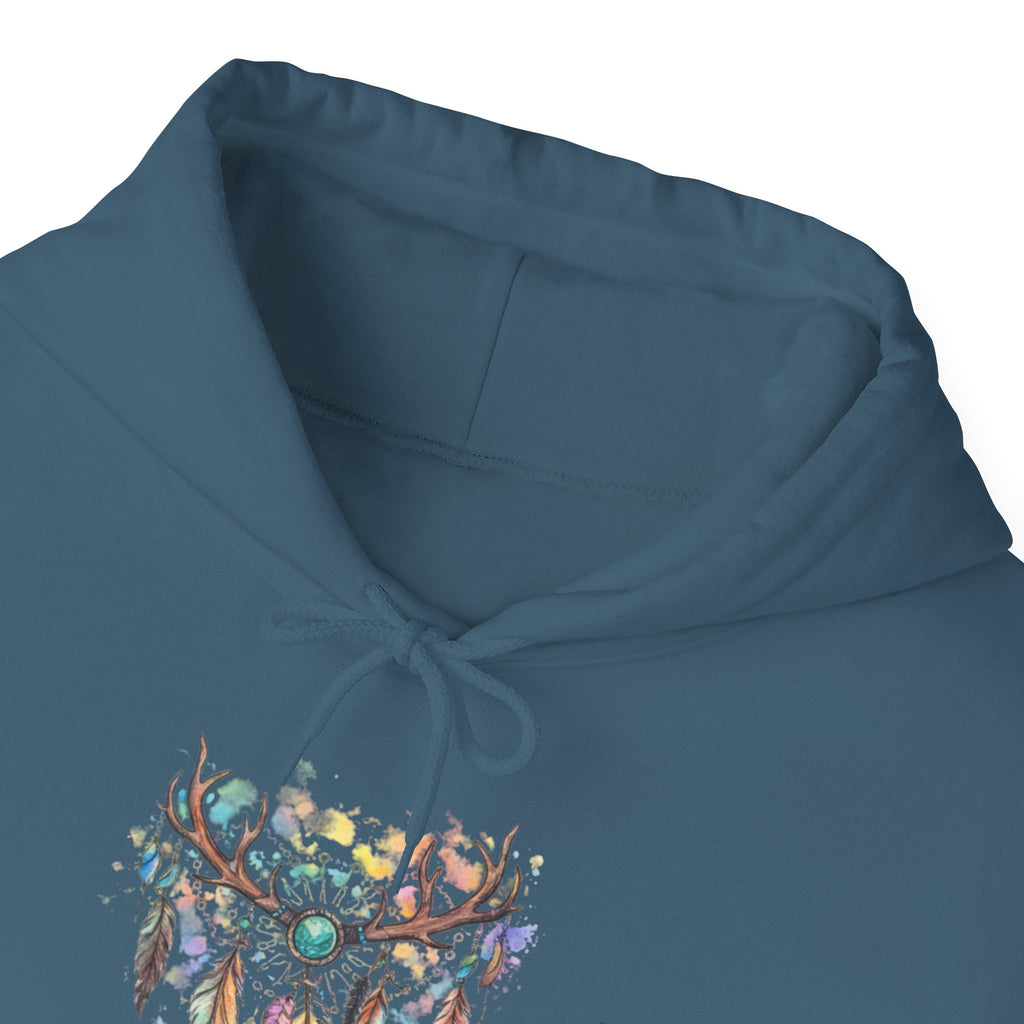 Dreamcatcher Antler Hoodie — Watercolor Feathers & Floral Boho Sweatshirt