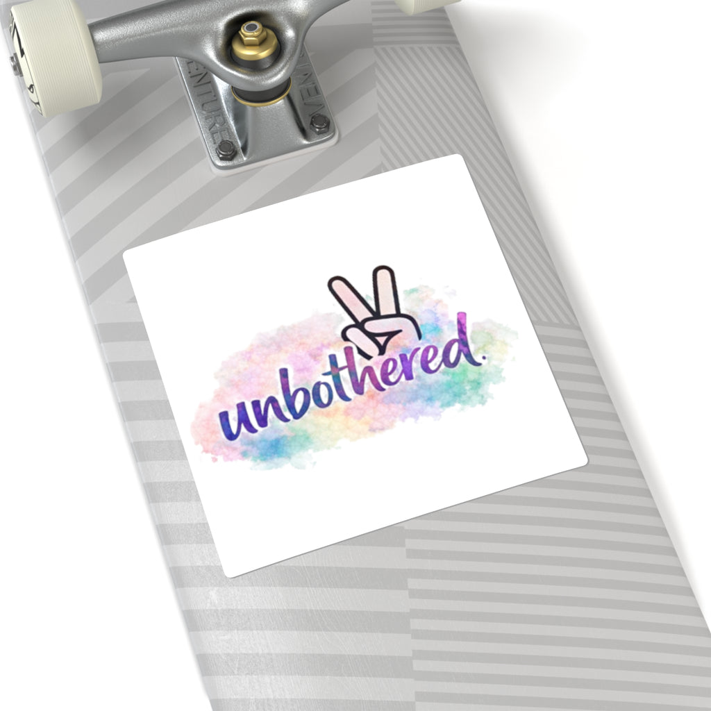 Unbothered Peace Sign Square Sticker — Pastel Watercolor Laptop Decal