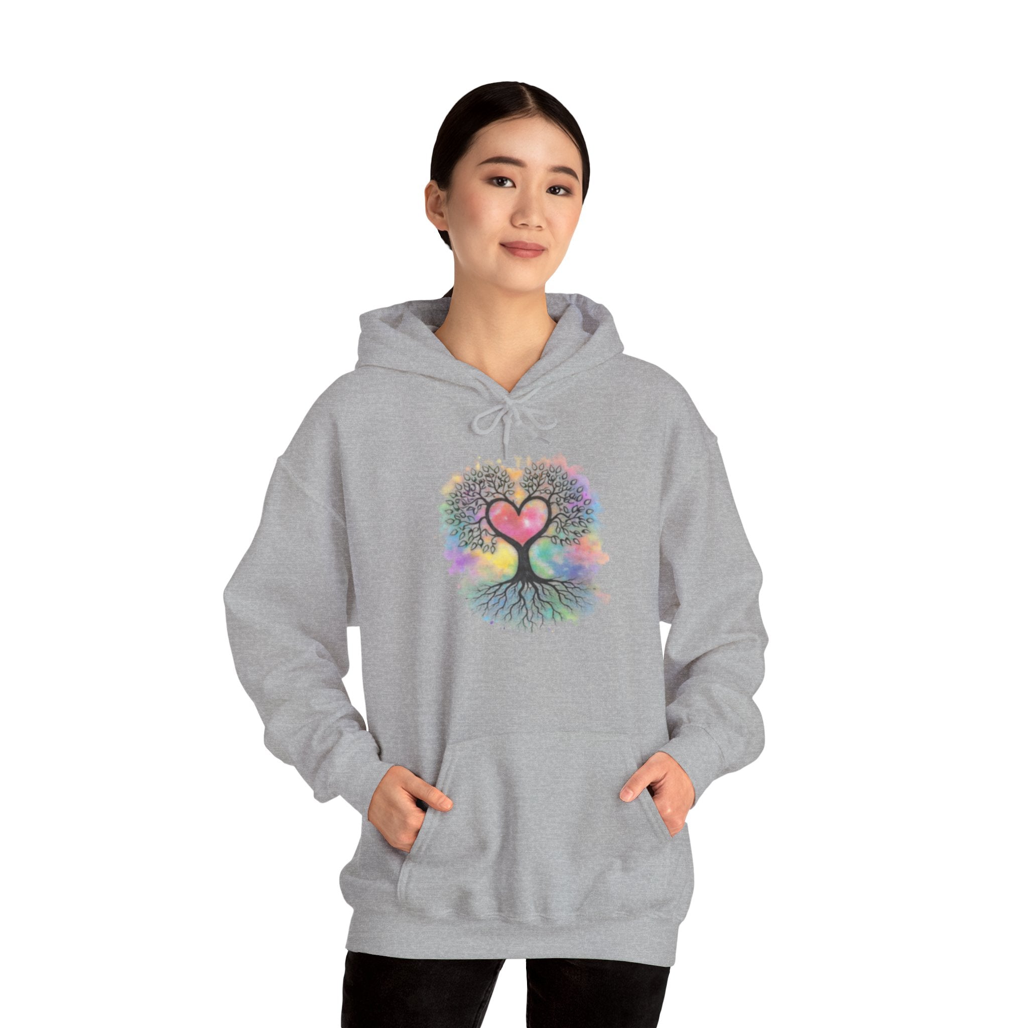 Rainbow Heart Tree Hoodie — Vibrant Spiritual Love Pullover