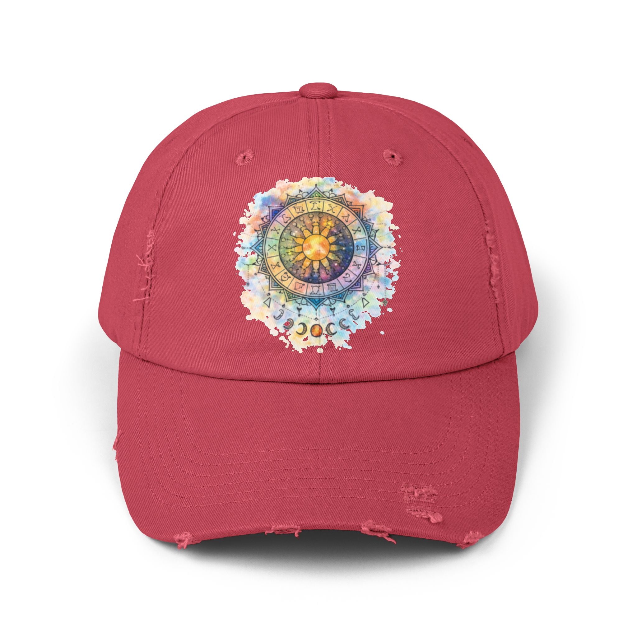 Distressed Cap — Watercolor Compass Mandala Hat