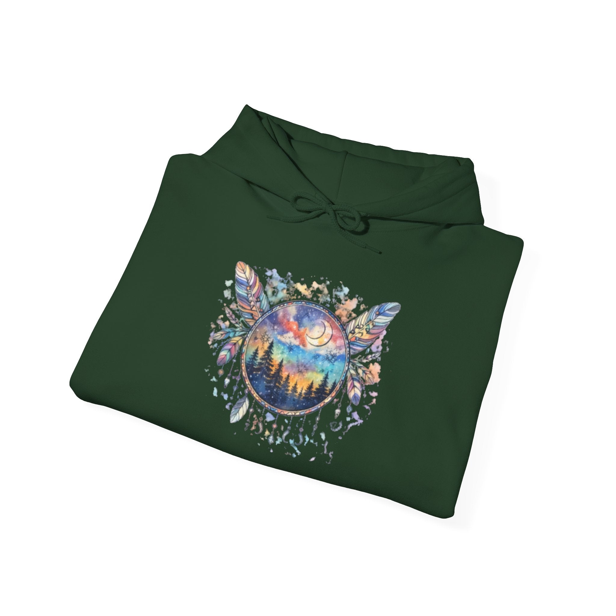 Nature Dreamcatcher Hoodie — Colorful Mountain Sunset Graphic