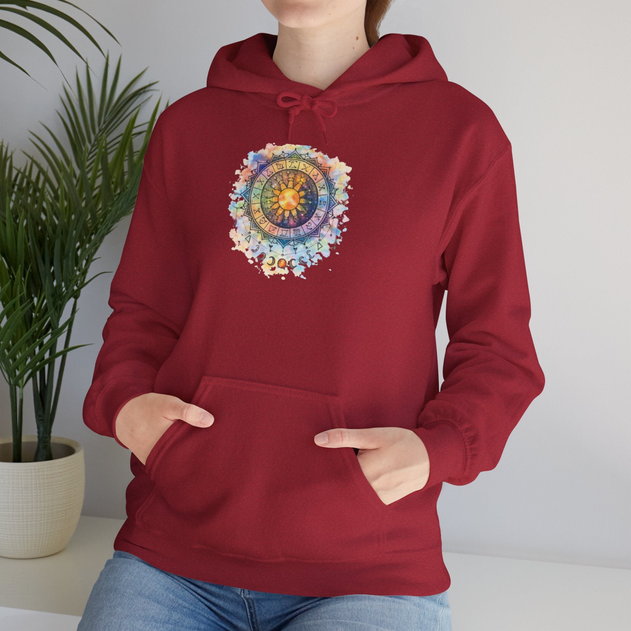 Astrology Compass Hoodie — Boho Tie-Dye Mandala Graphic