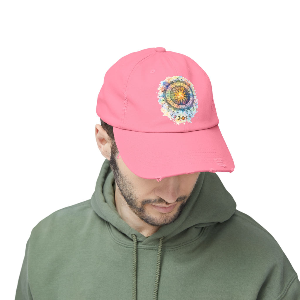 Distressed Cap — Watercolor Compass Mandala Hat