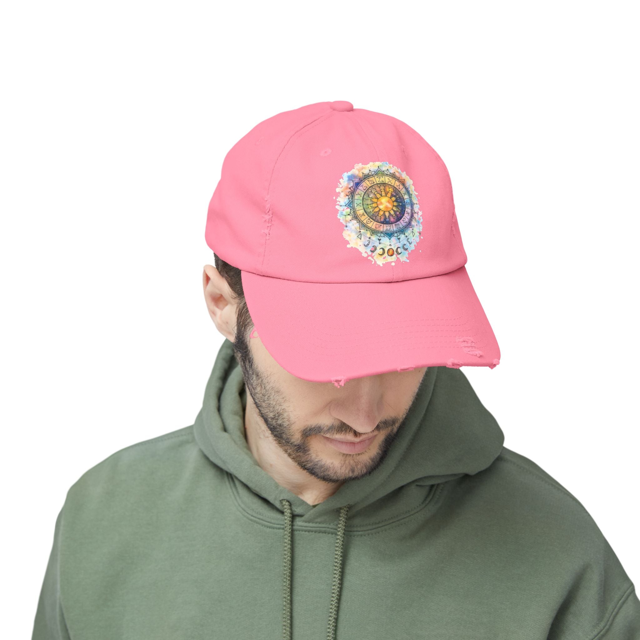 Distressed Cap — Watercolor Compass Mandala Hat