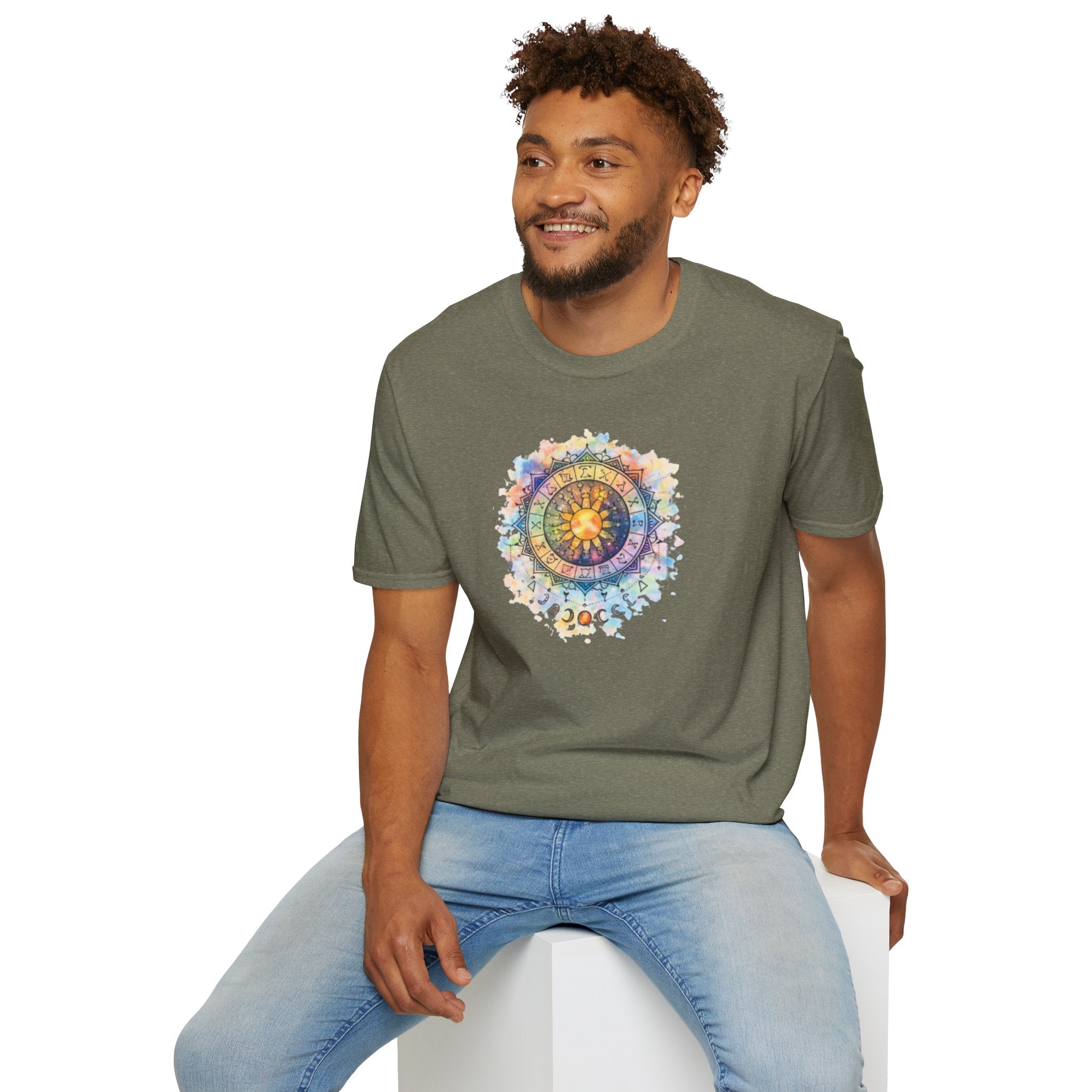Sun & Moon Zodiac T-Shirt — Watercolor Astrological Mandala Tee