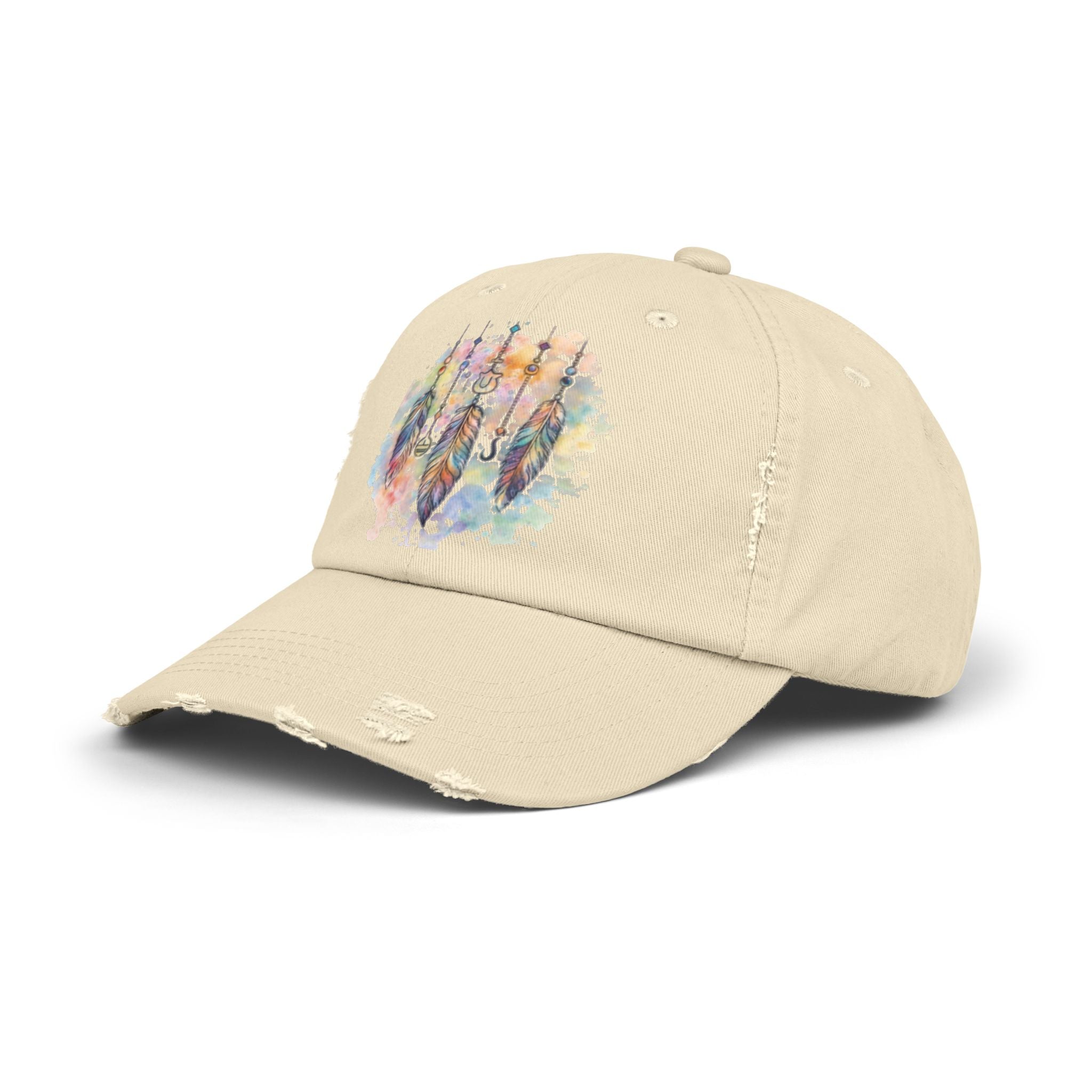 Distressed Cap with Watercolor Dreamcatcher Design