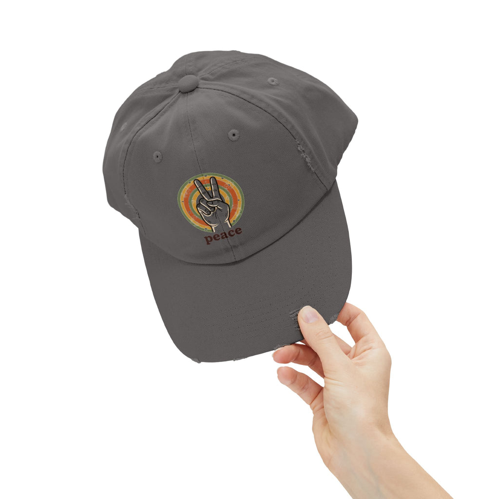 Peace Vintage Distressed Cap — Retro Rainbow Peace Sign Hat