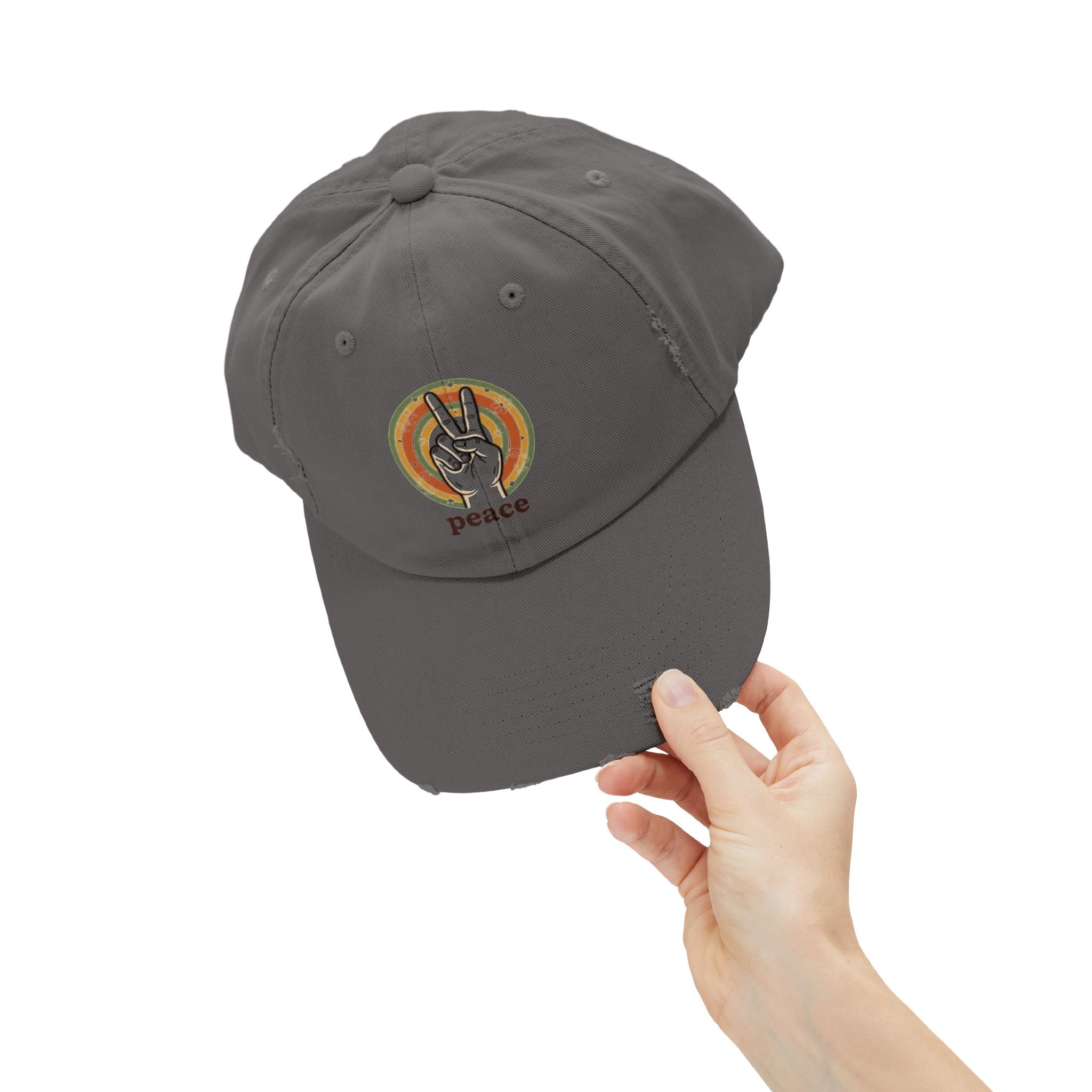 Peace Vintage Distressed Cap — Retro Rainbow Peace Sign Hat