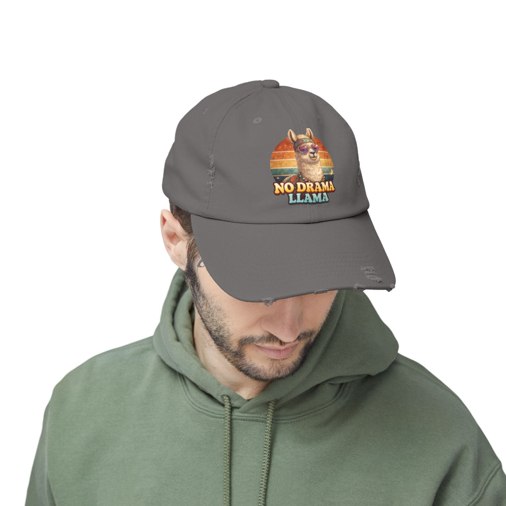 No Drama Llama Distressed Cap — Retro Llama Vintage Baseball Hat