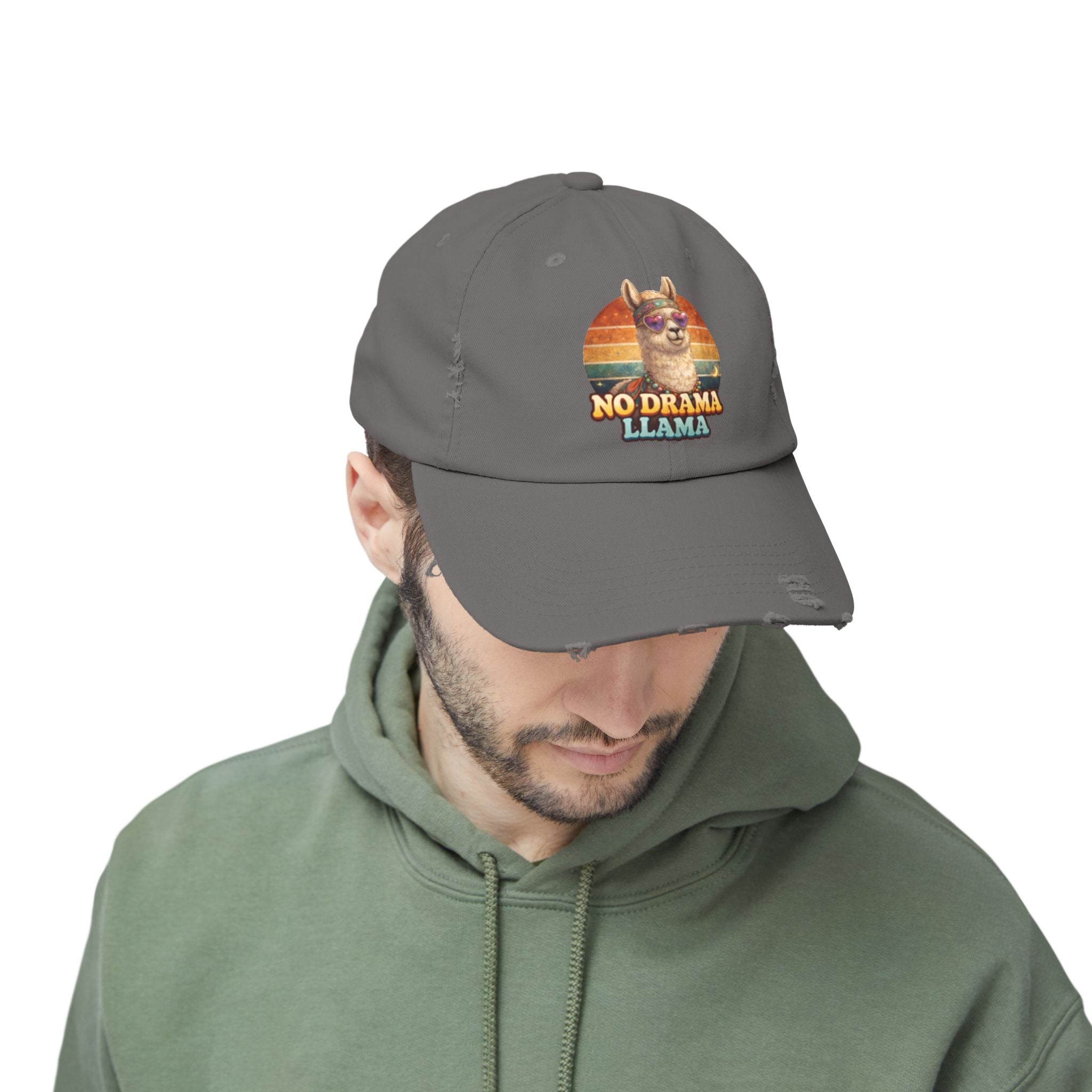No Drama Llama Distressed Cap — Retro Llama Vintage Baseball Hat