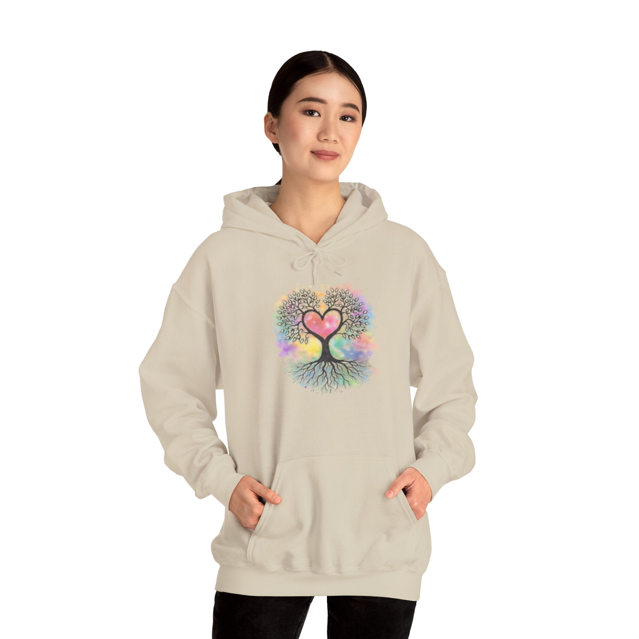 Rainbow Heart Tree Hoodie — Vibrant Spiritual Love Pullover