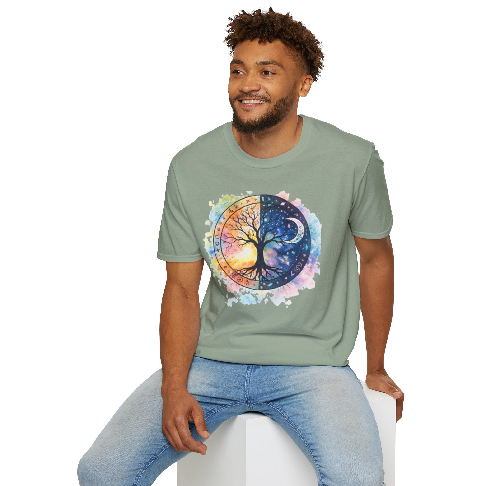Tree of Life Yin Yang T-Shirt — Watercolor Sun & Moon Graphic Tee