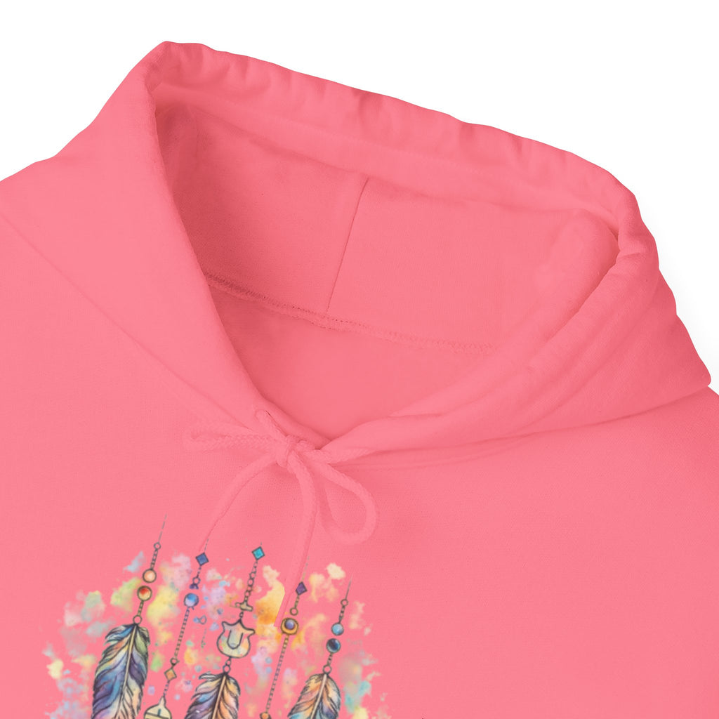 Boho Feather Dreamcatcher Hoodie — Watercolor Tribal Feathers Pullover