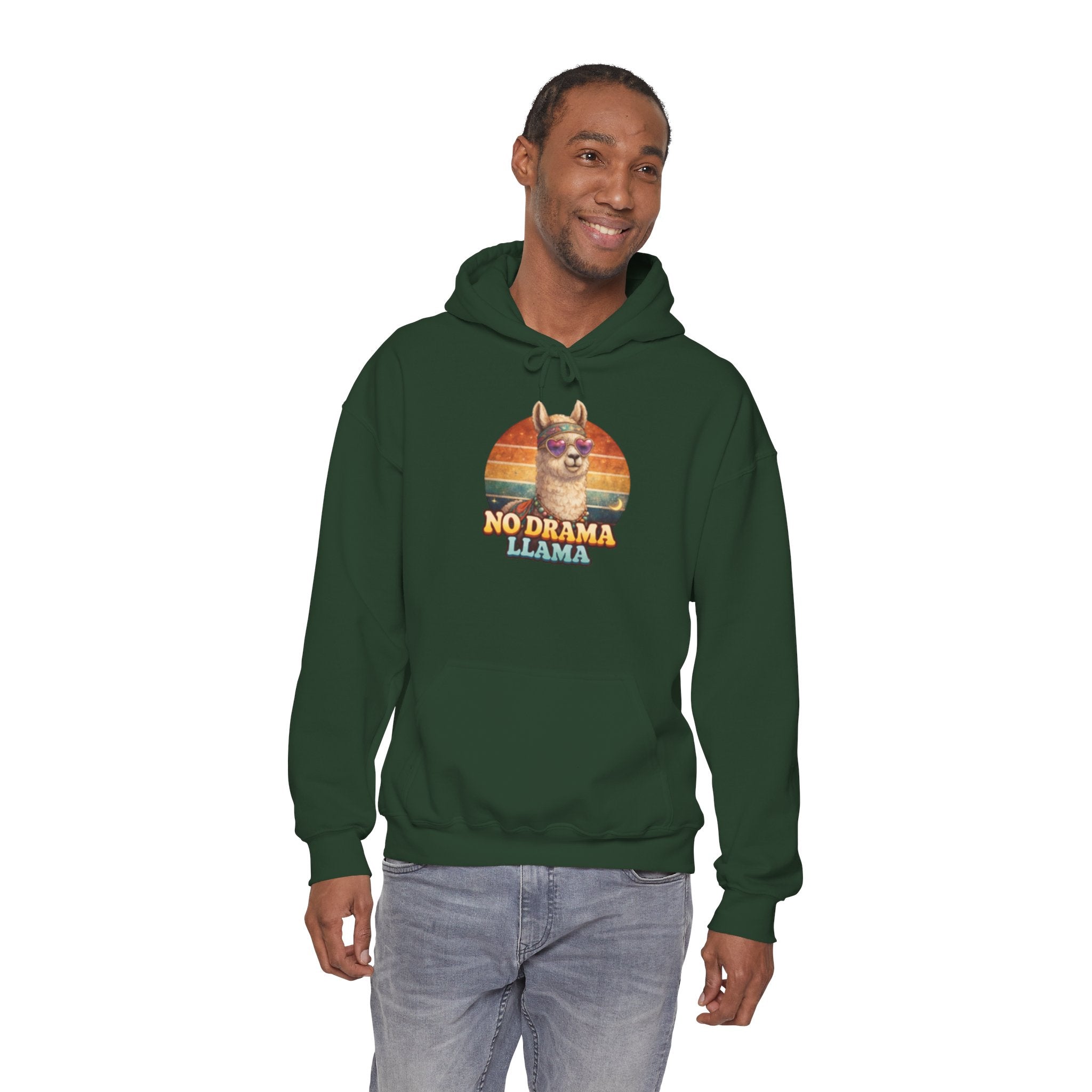 No Drama Llama Hoodie – Retro Sunset Graphic Pullover