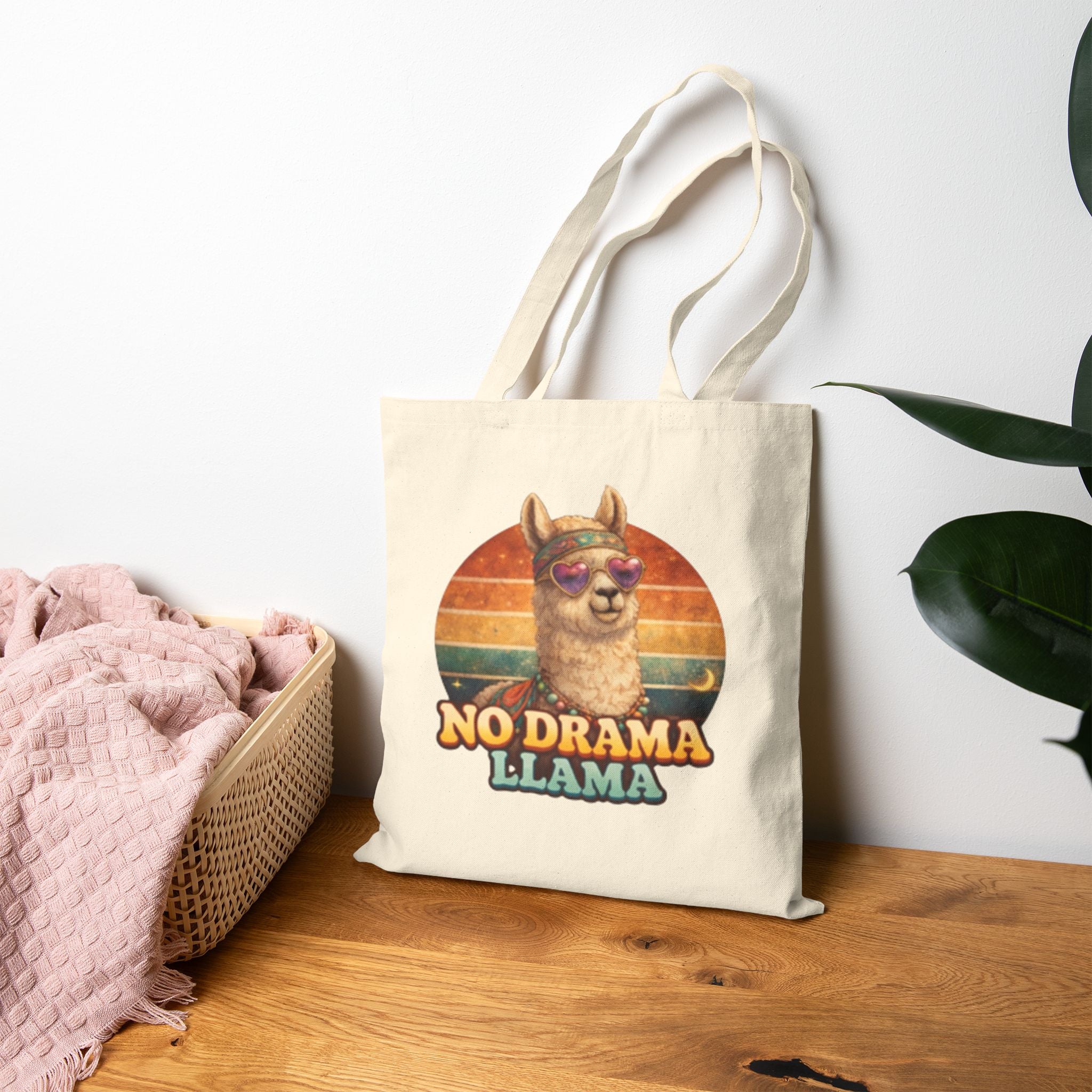 No Drama Llama Canvas Tote Bag – Vintage Retro Alpaca Shopper