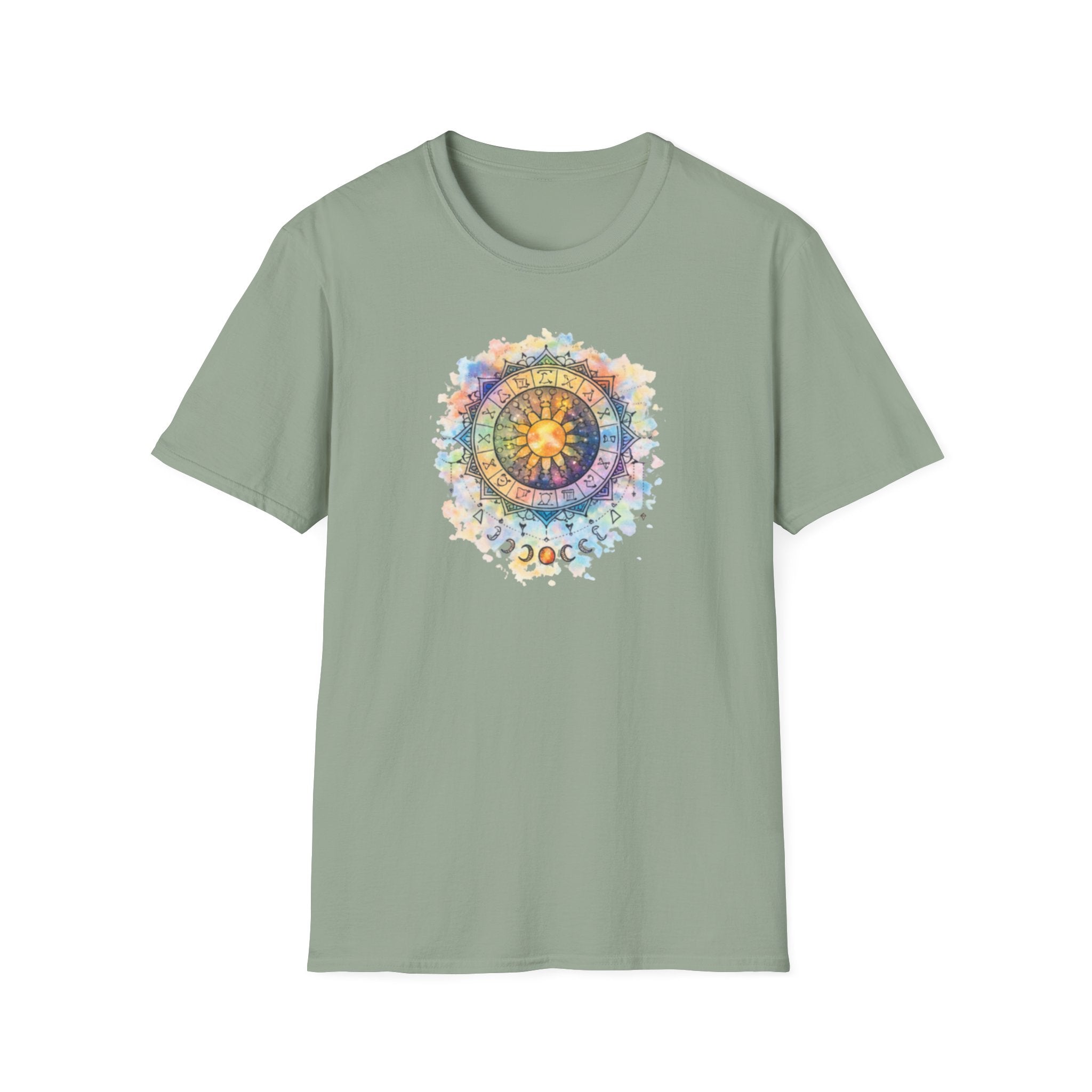 Sun & Moon Zodiac T-Shirt — Watercolor Astrological Mandala Tee