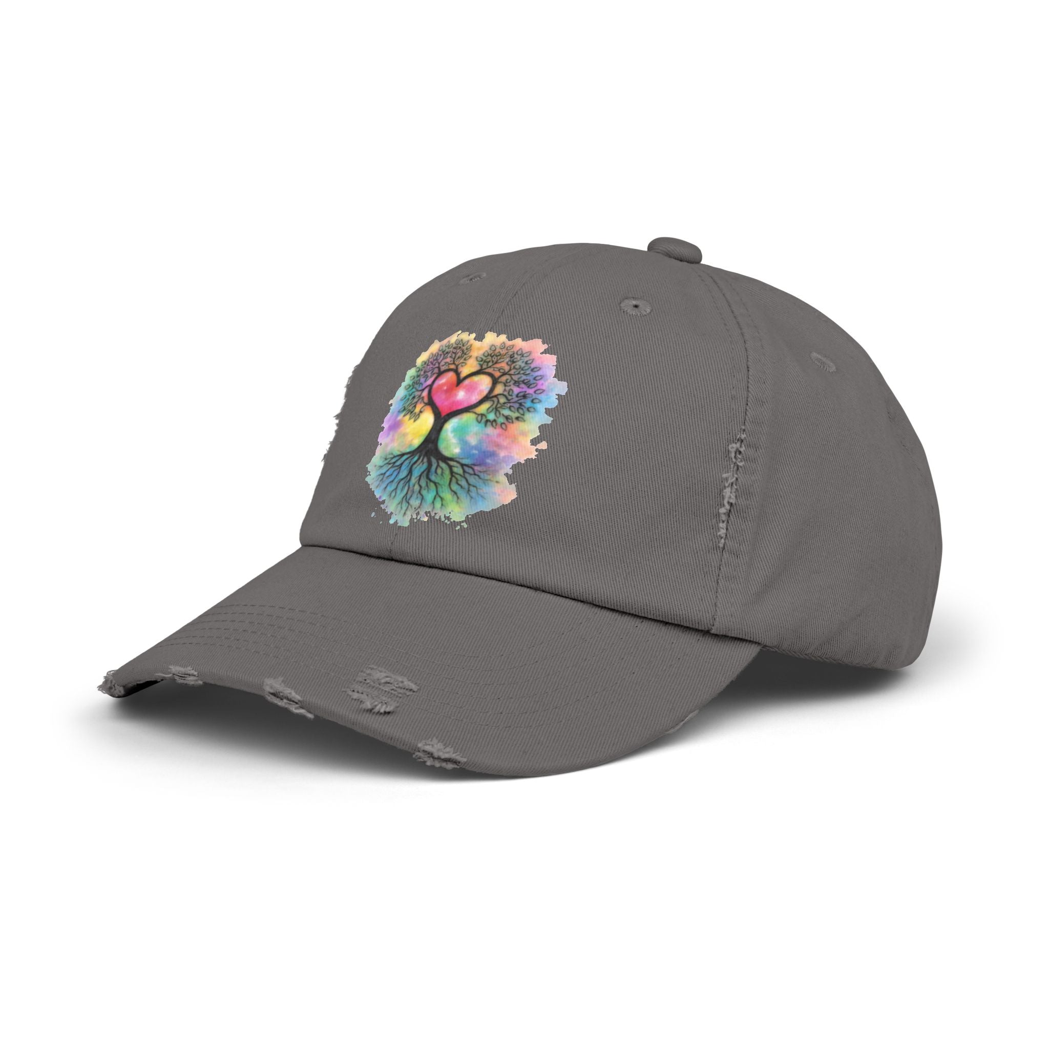 Distressed Dad Hat with Colorful Heart Tree Of Life  Design — Boho Love Cap
