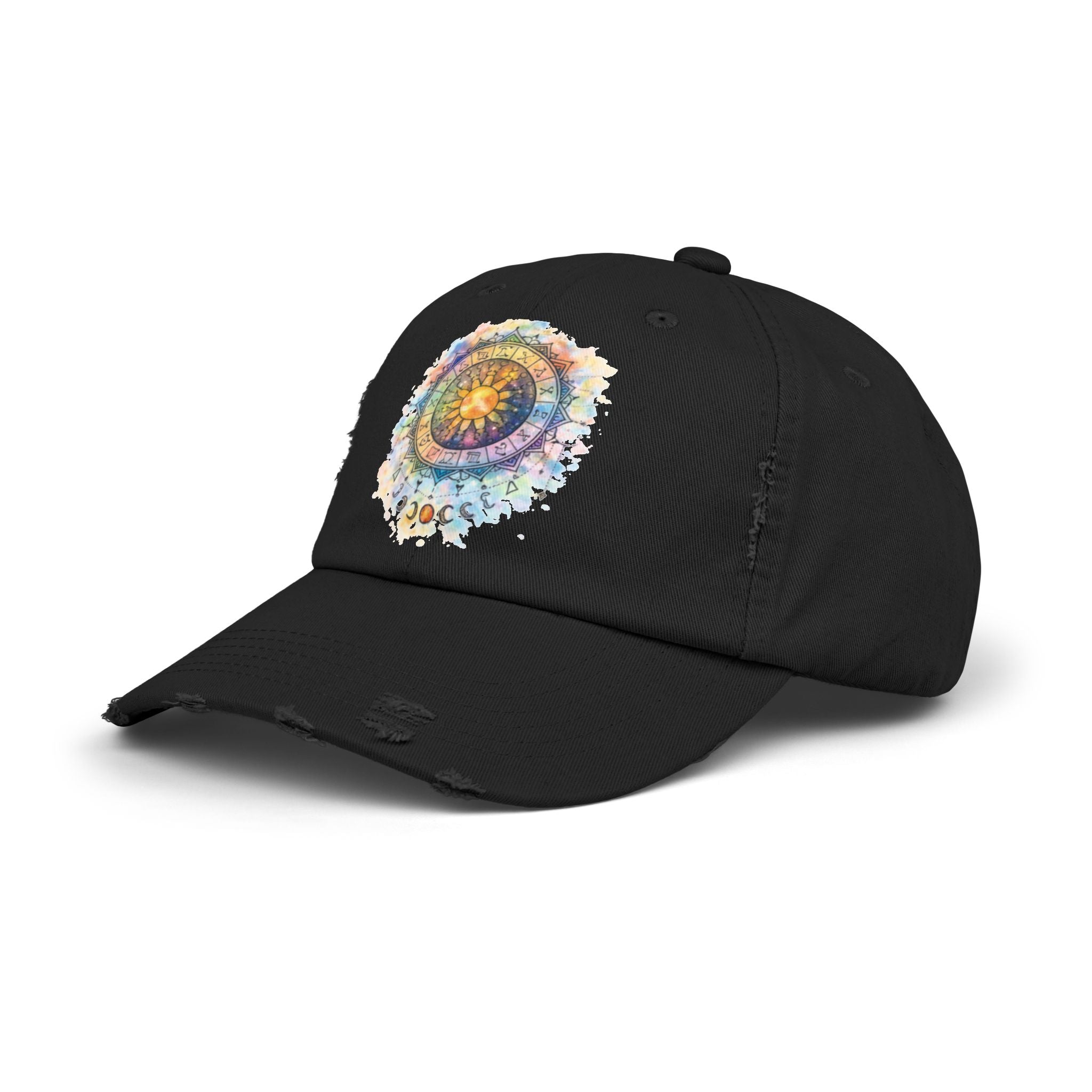 Distressed Cap — Watercolor Compass Mandala Hat