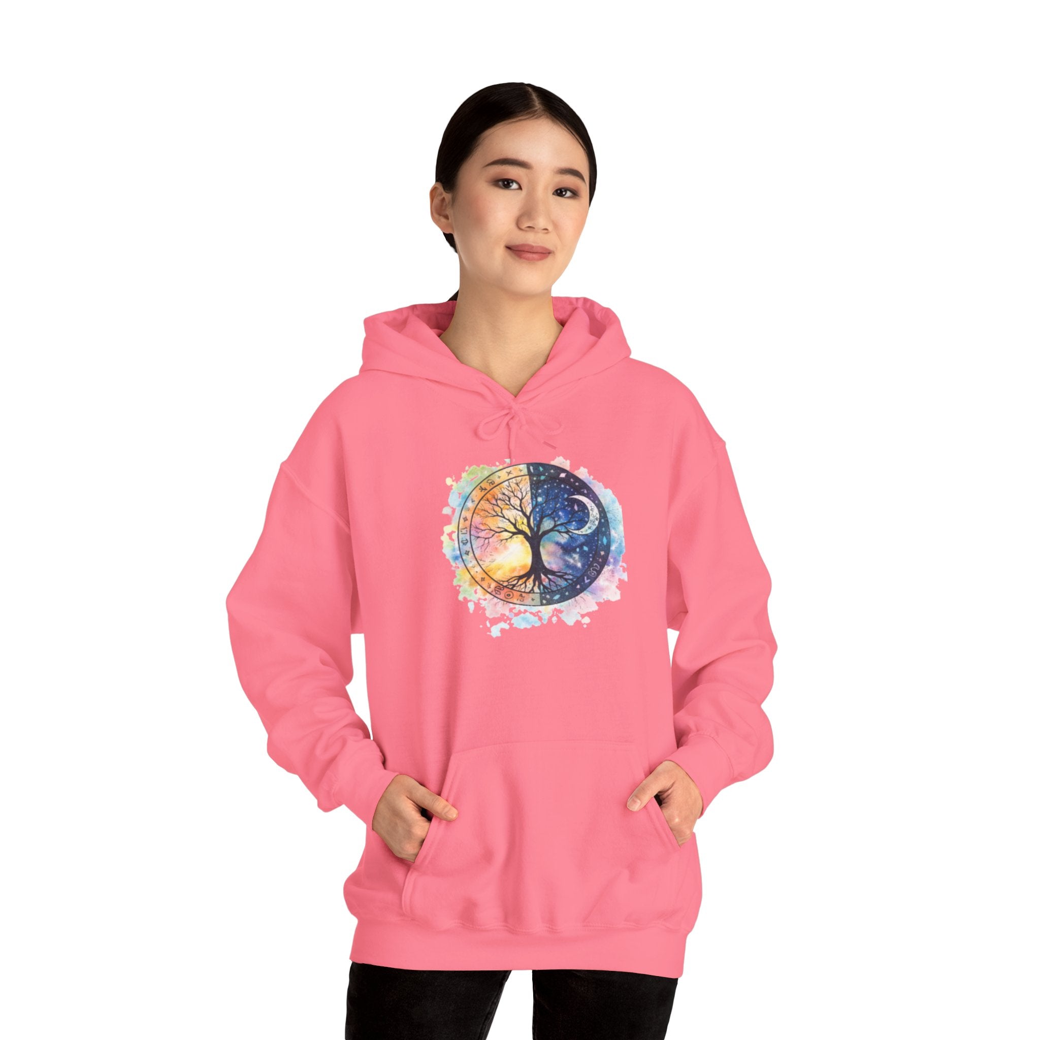 Yin Yang Tree Of Life Hoodie — Colorful Sun & Moon Spiritual Pullover