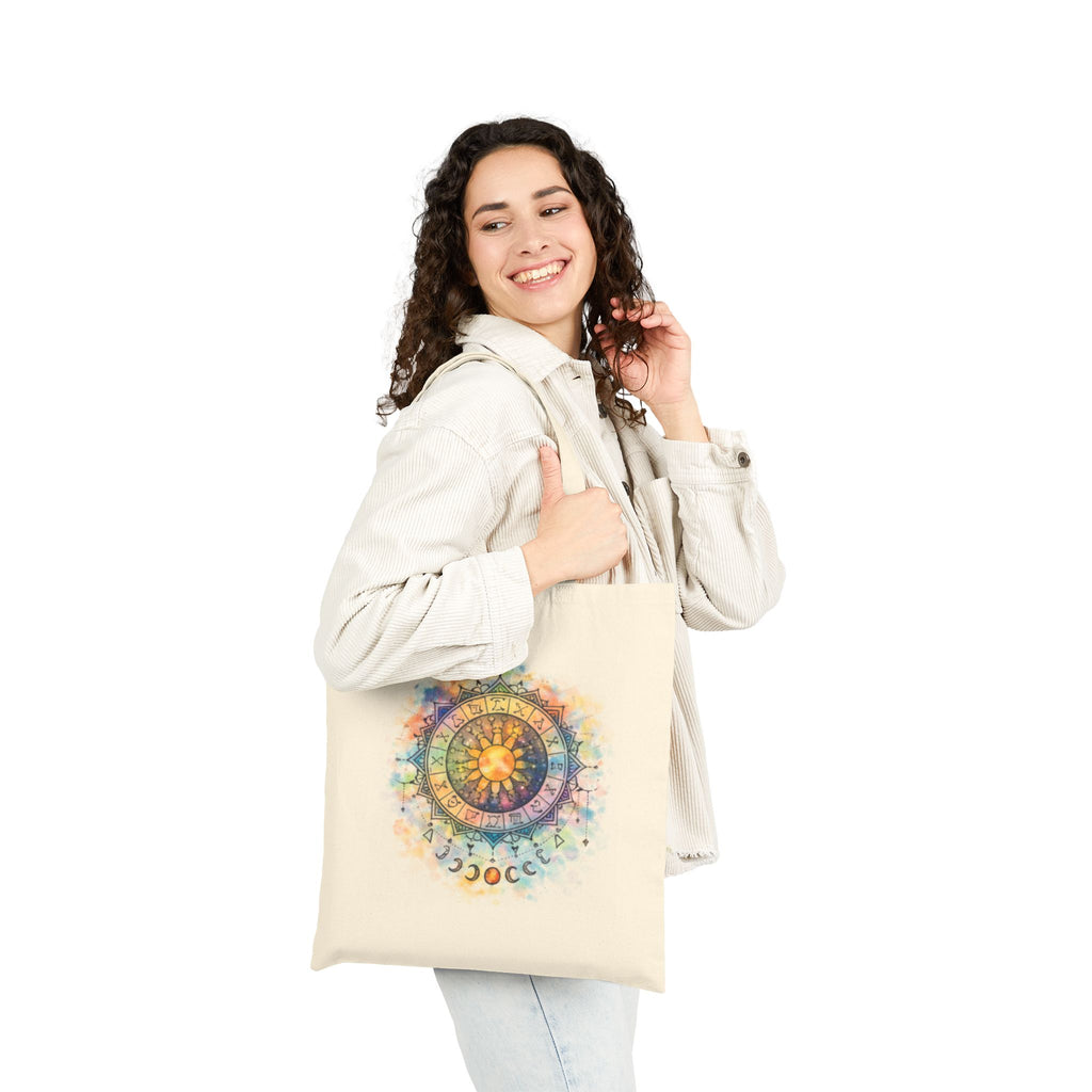 Watercolor Sun Mandala Tote Bag | Celestial Moon Phase Design