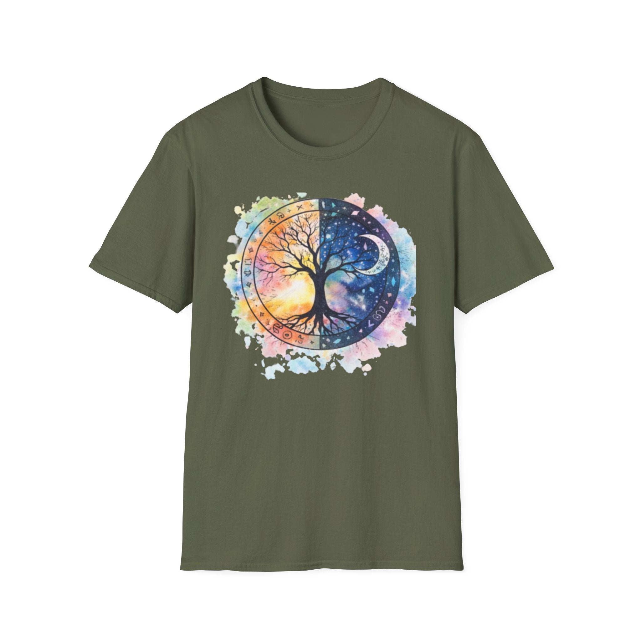 Tree of Life Yin Yang T-Shirt — Watercolor Sun & Moon Graphic Tee