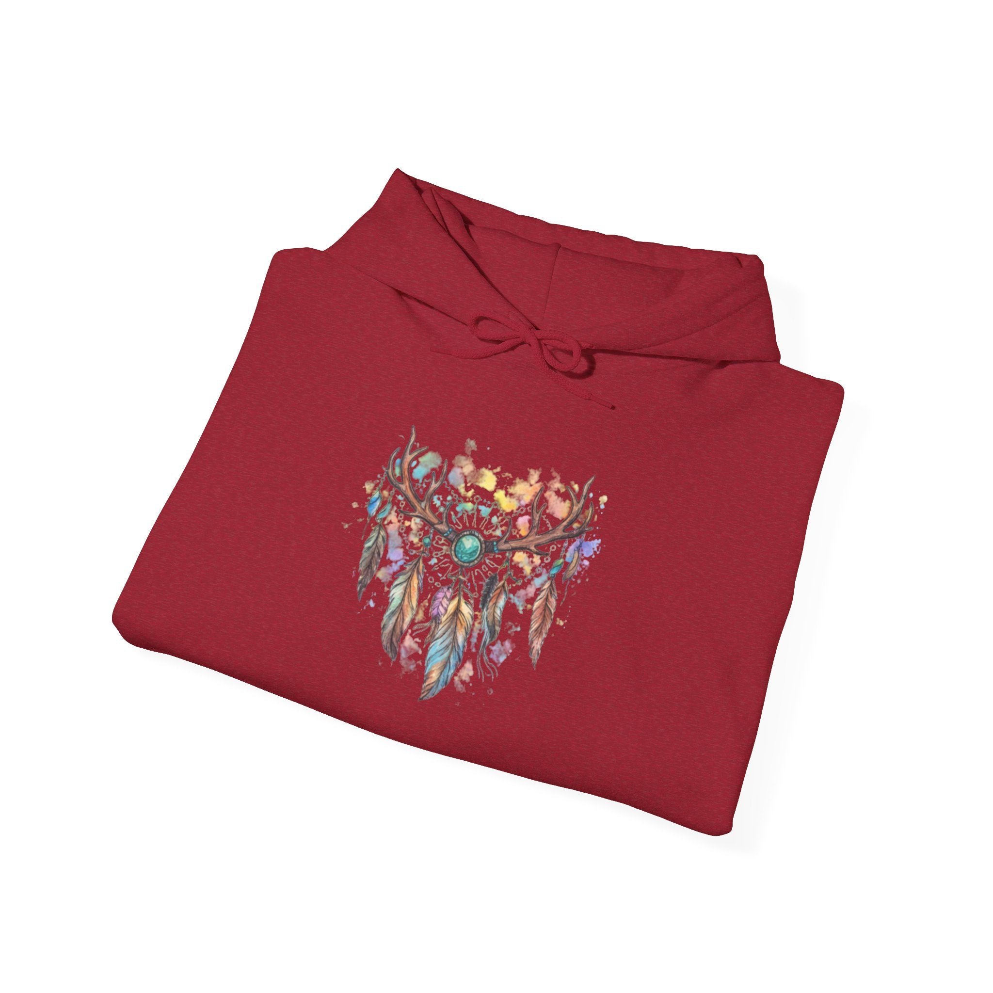 Dreamcatcher Antler Hoodie — Watercolor Feathers & Floral Boho Sweatshirt