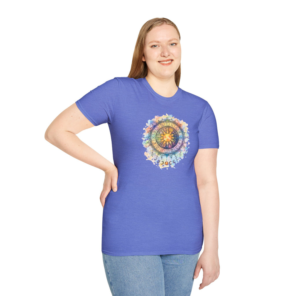 Sun & Moon Zodiac T-Shirt — Watercolor Astrological Mandala Tee