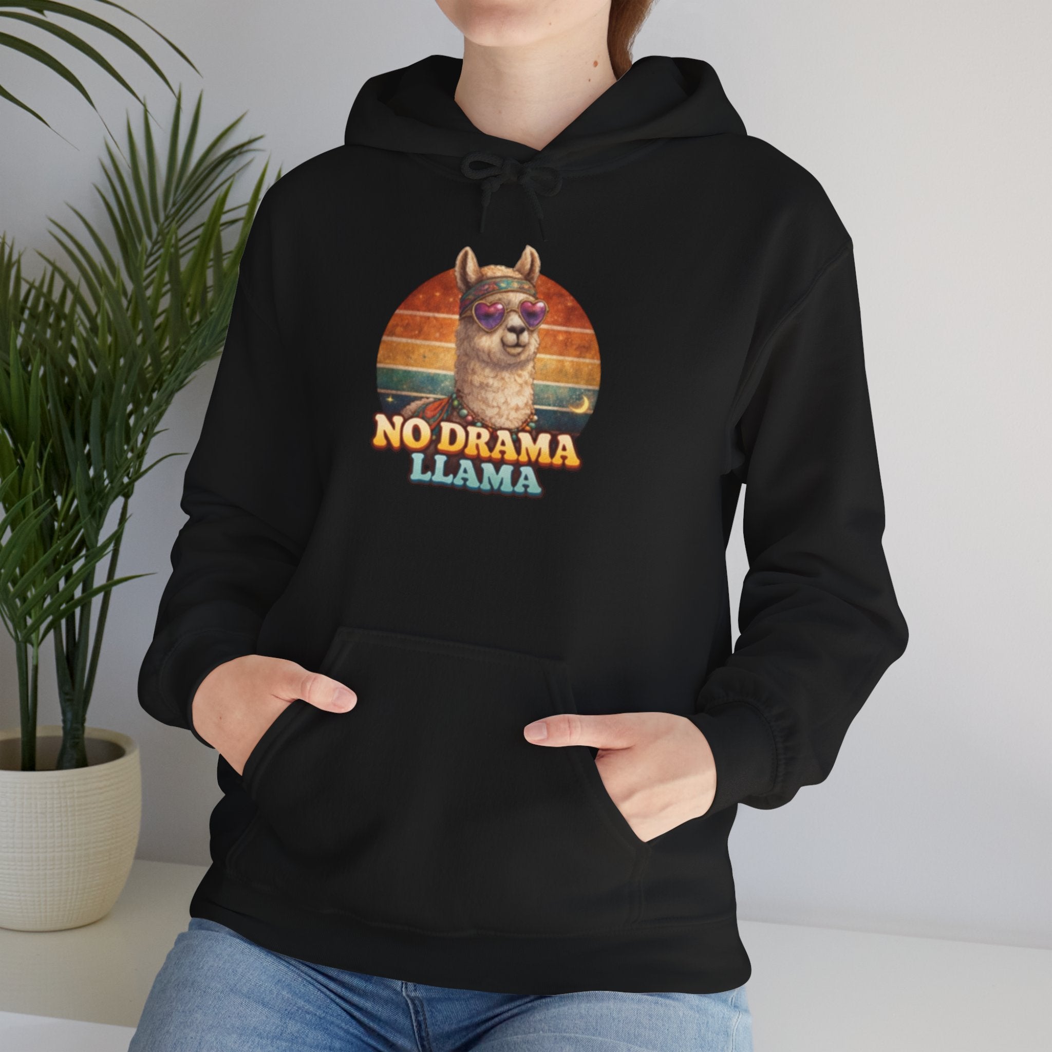No Drama Llama Hoodie – Retro Sunset Graphic Pullover