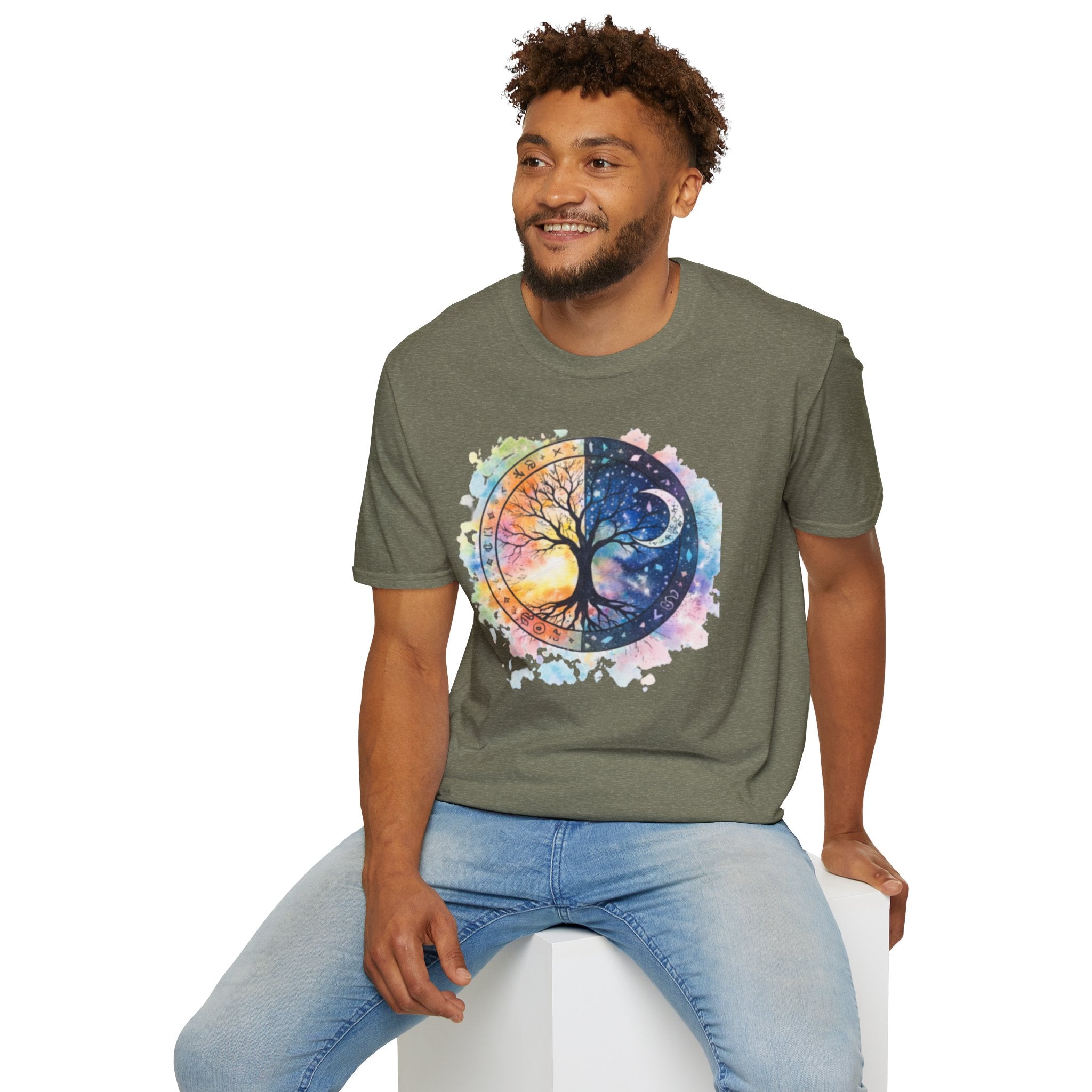 Tree of Life Yin Yang T-Shirt — Watercolor Sun & Moon Graphic Tee