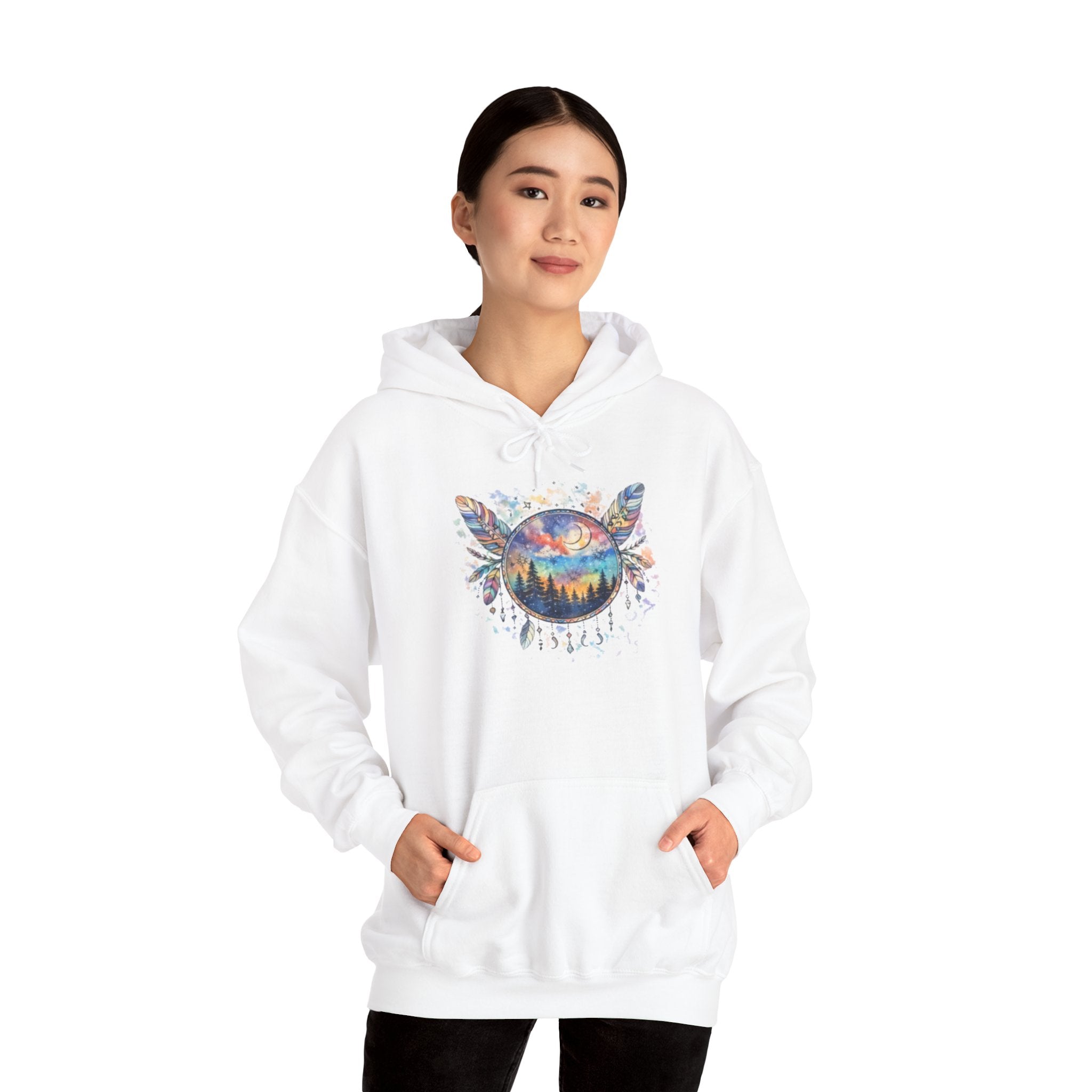 Nature Dreamcatcher Hoodie — Colorful Mountain Sunset Graphic