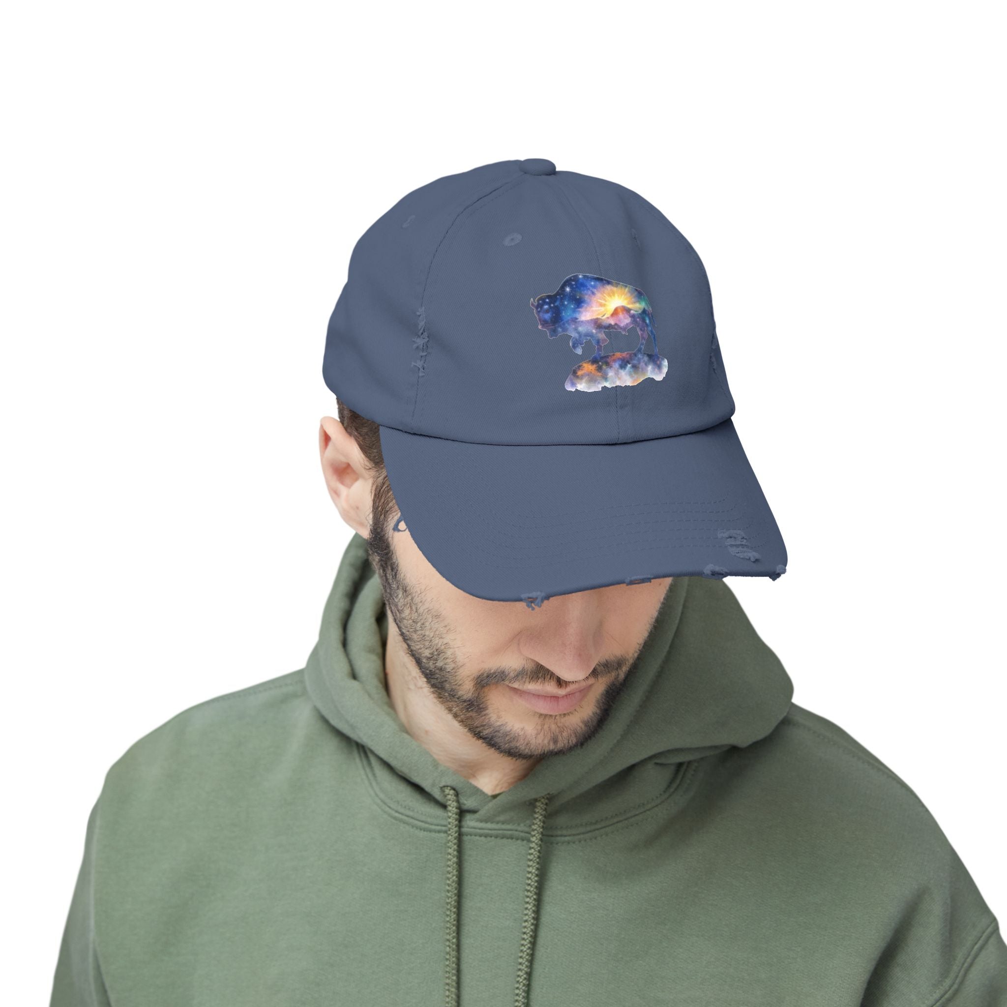 Distressed Bison Hat — Galaxy Sky Bison Cap