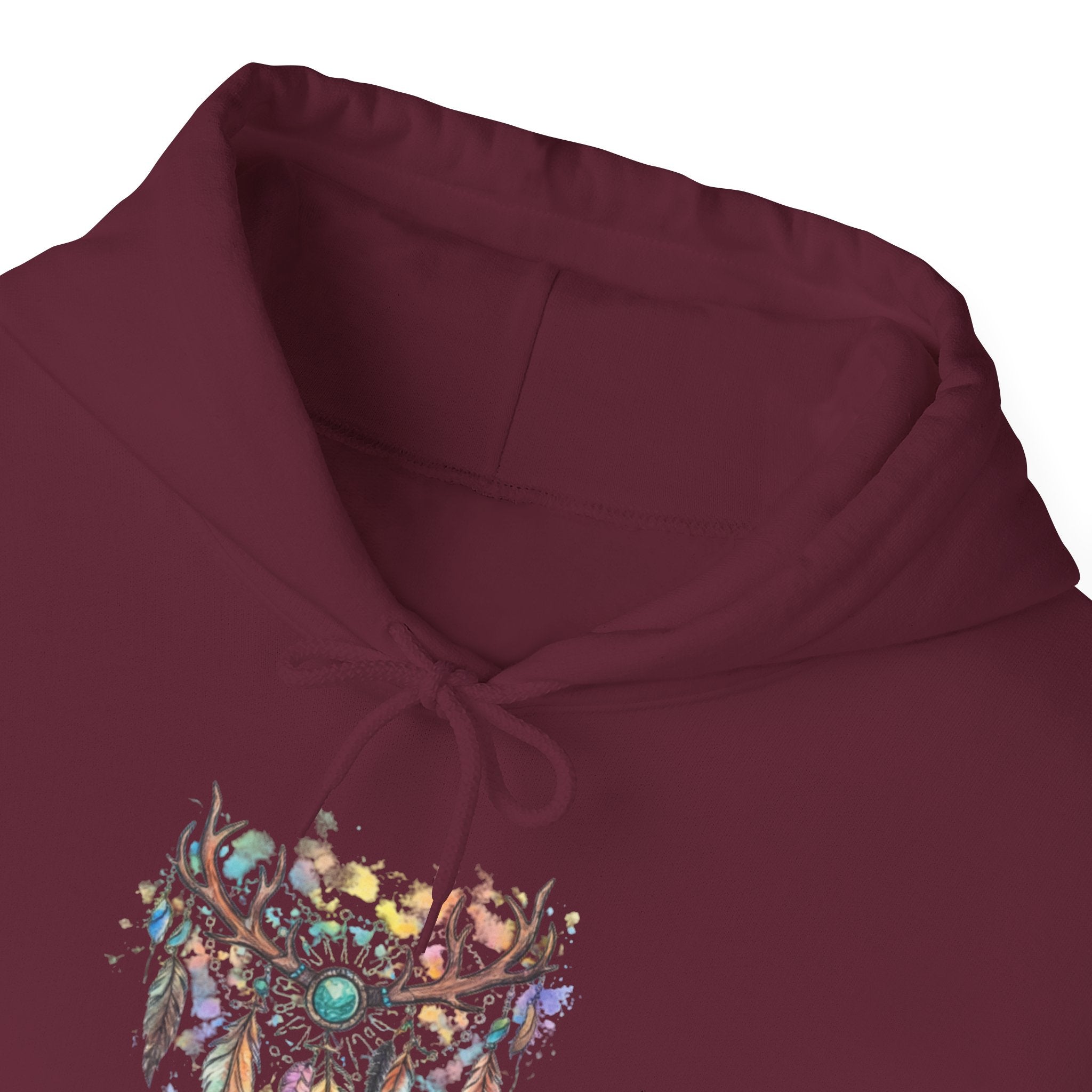 Dreamcatcher Antler Hoodie — Watercolor Feathers & Floral Boho Sweatshirt